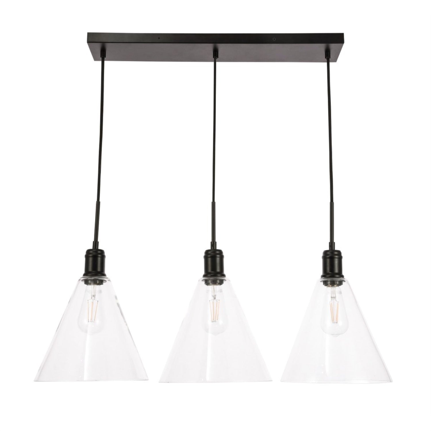 Hugh 3 light Black and Clear glass pendant
