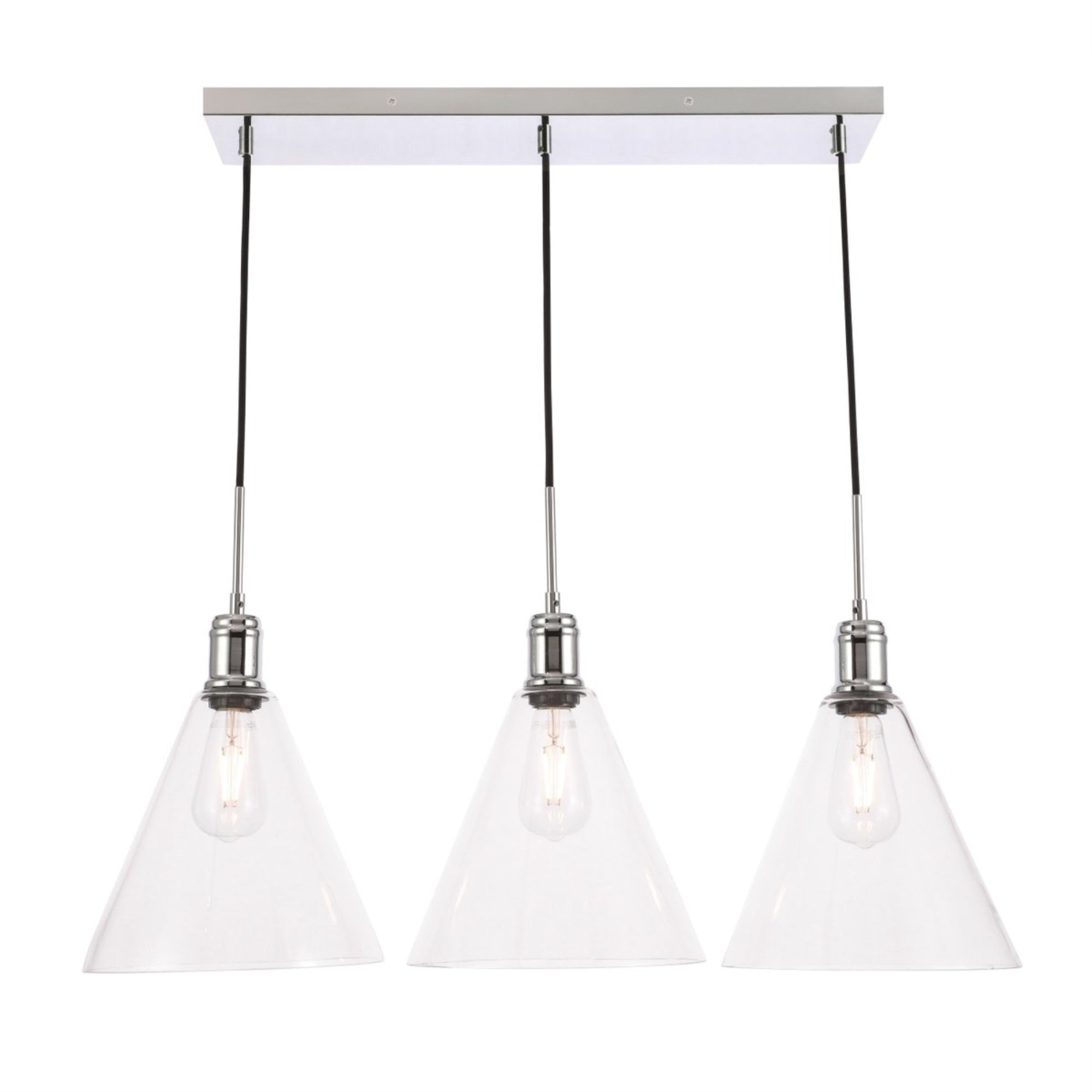 Living District Hugh 3 Light Chrome And Clear Glass Pendant