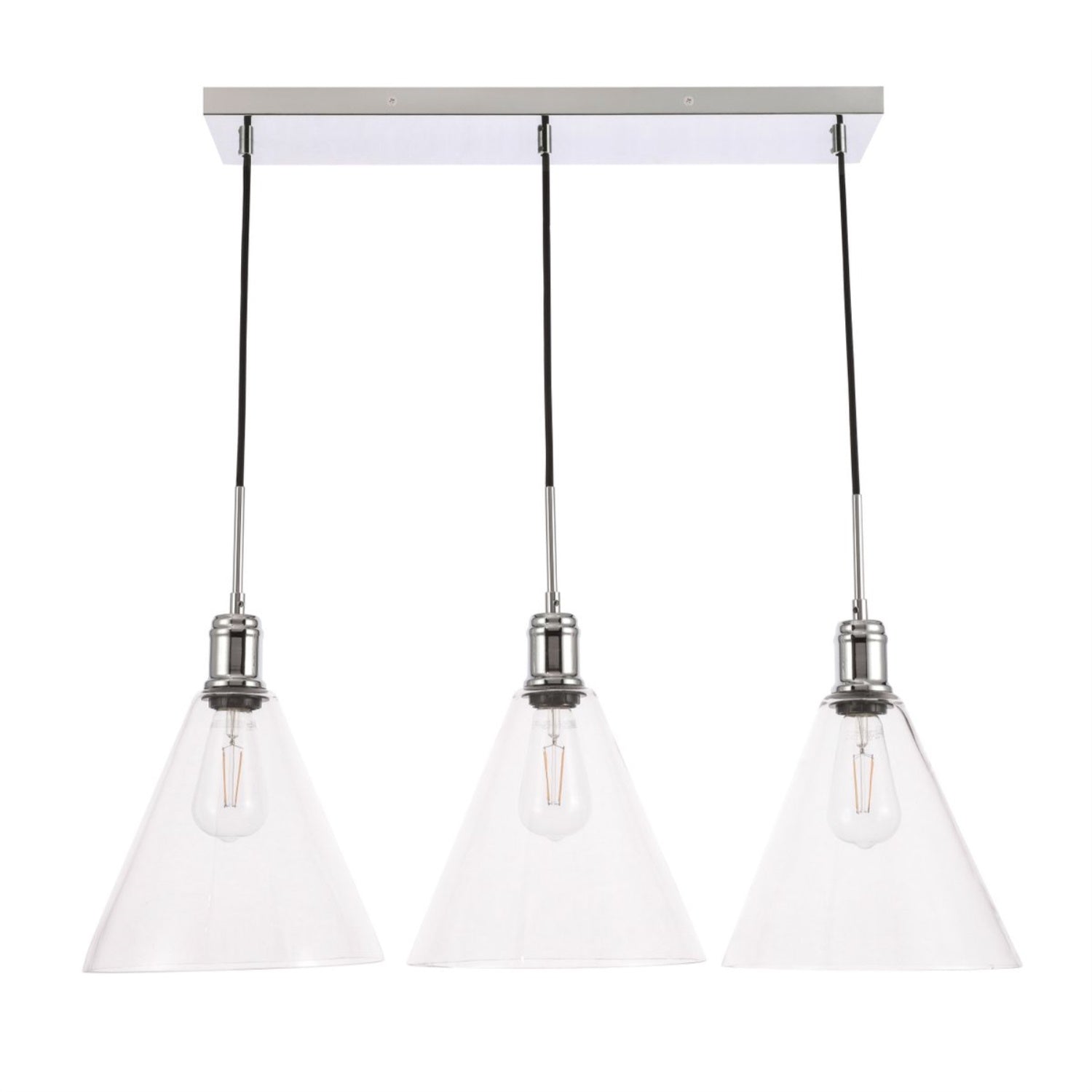 Living District Hugh 3 Light Chrome And Clear Glass Pendant