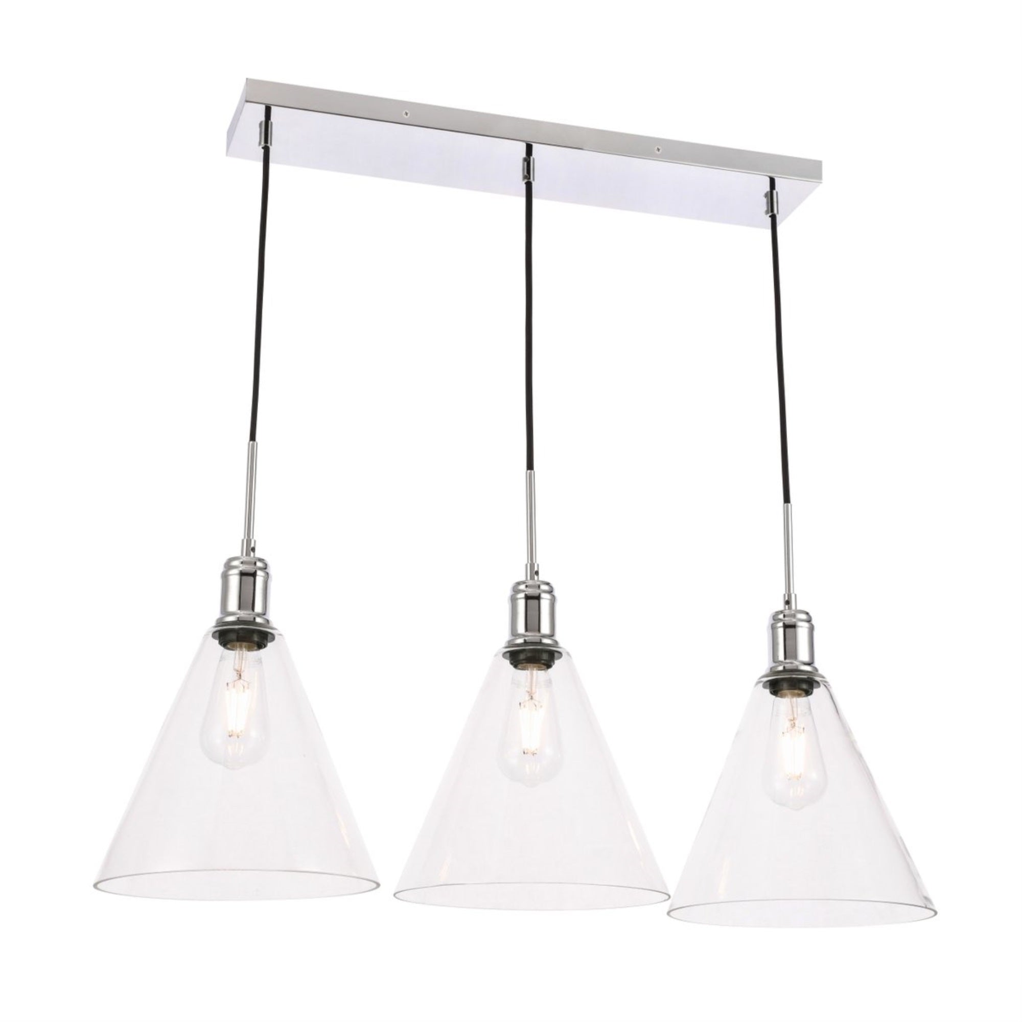 Living District Hugh 3 Light Chrome And Clear Glass Pendant
