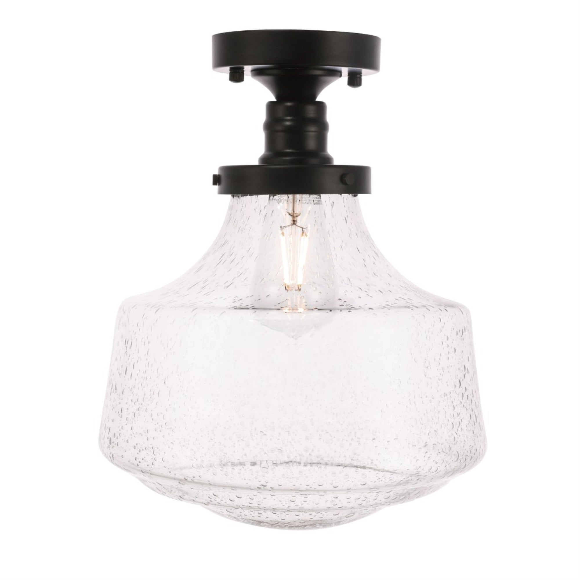 Living District Flush Mount Light - Black Metal with Clear Seeded Glass, 11inL x 11inW x 14inH, Model LD6240BK