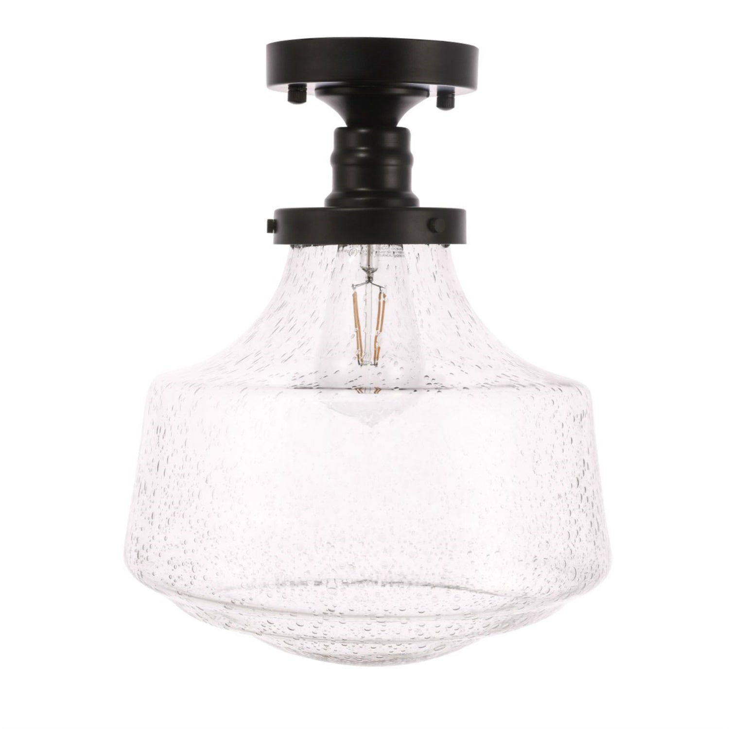 Living District Flush Mount Light - Black Metal with Clear Seeded Glass, 11inL x 11inW x 14inH, Model LD6240BK
