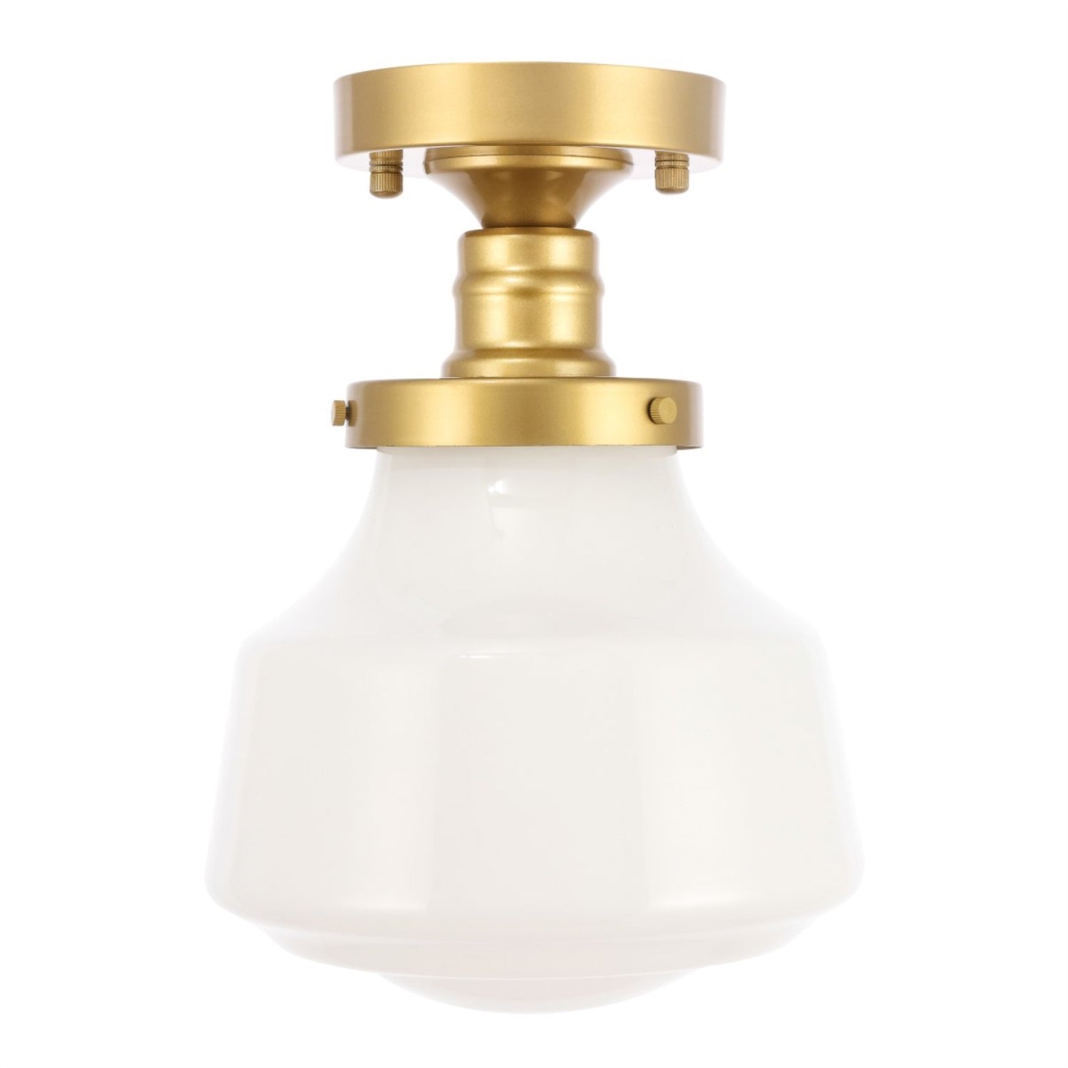 Living District Flush Mount Light, 1-Light, Metal & Glass, Brass Finish, Model LD6251BR, Frosted White Glass