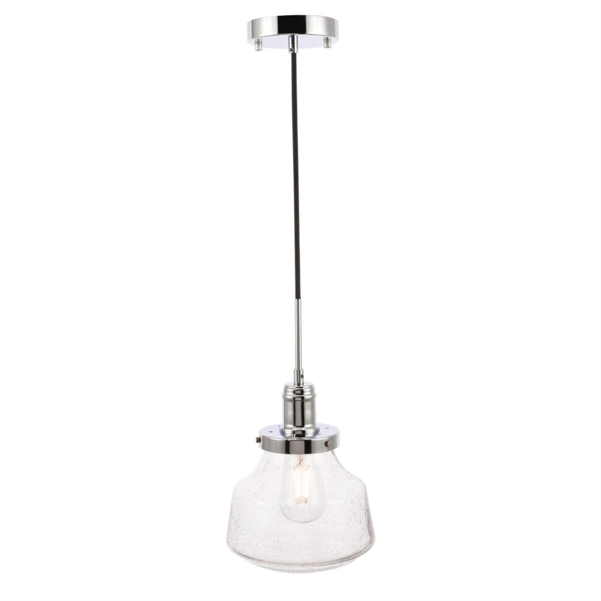Living District Modern Chrome Pendant Light With Clear Seeded Glass, 8&quot;W X 10&quot;H