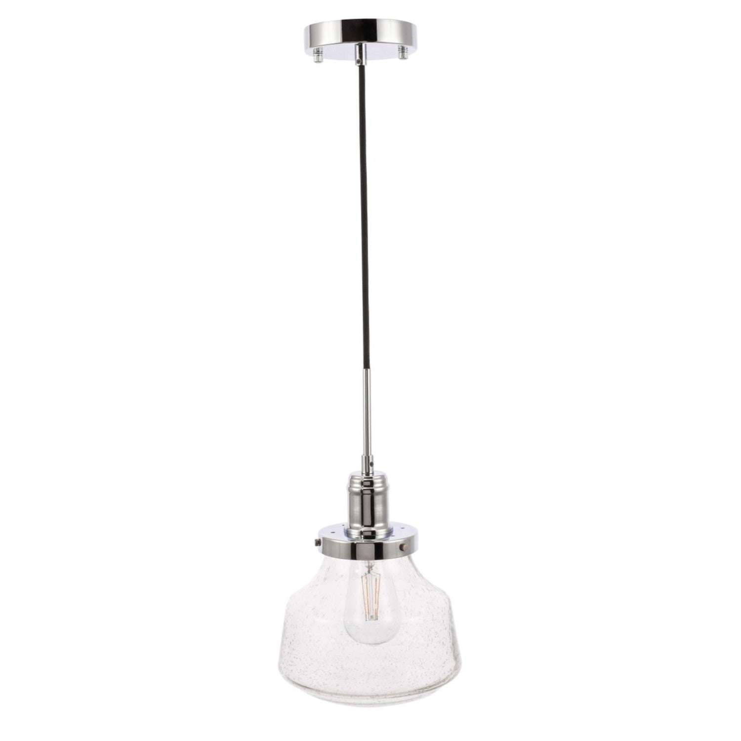 Living District Modern Chrome Pendant Light With Clear Seeded Glass, 8&quot;W X 10&quot;H