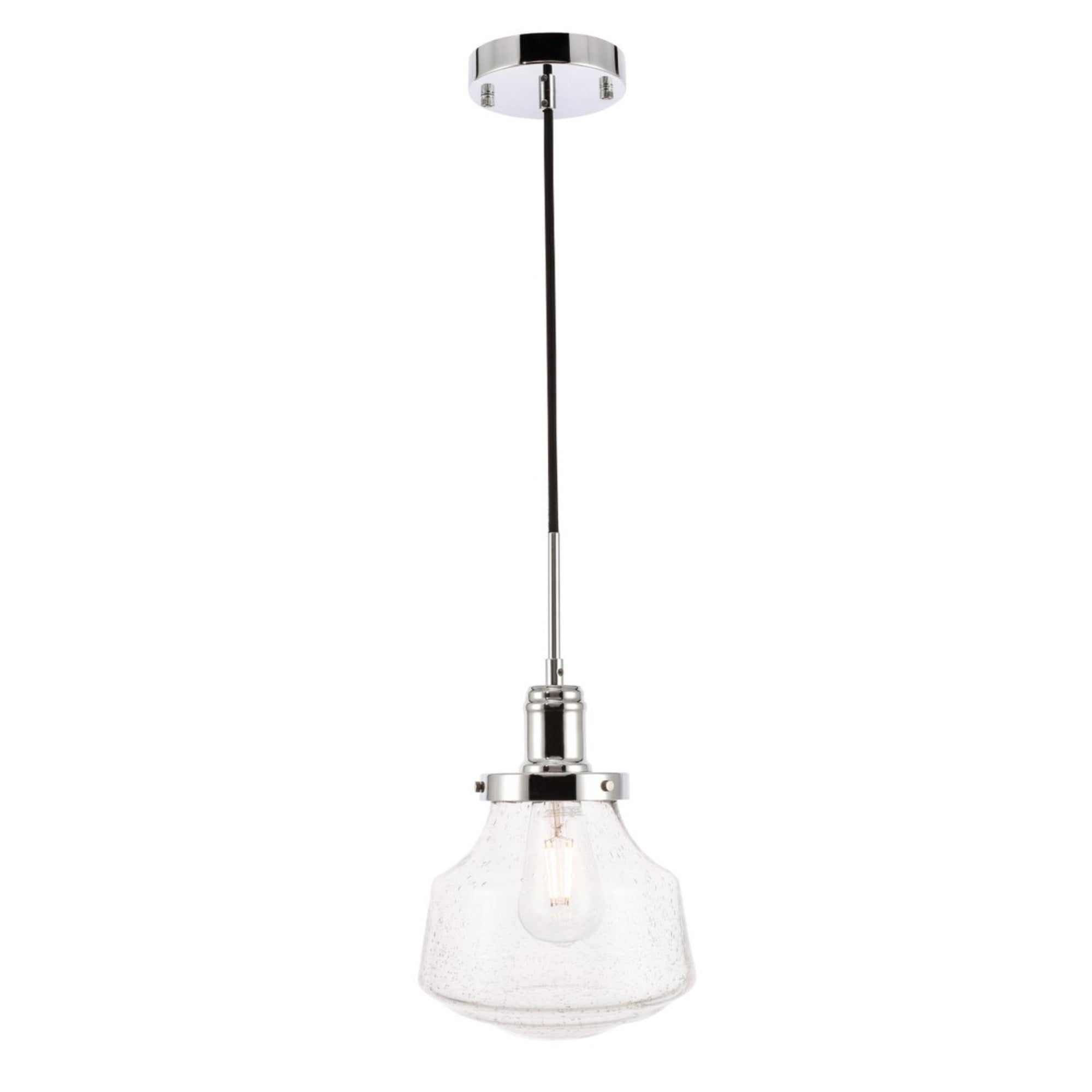 Living District Modern Chrome Pendant Light With Clear Seeded Glass, 8&quot;W X 10&quot;H