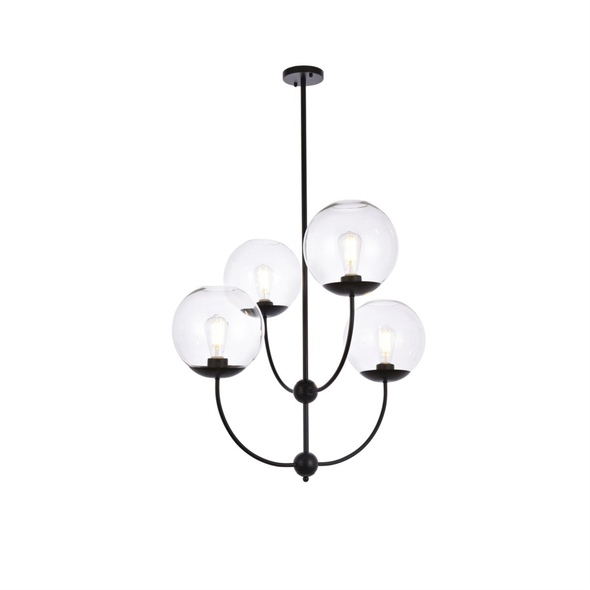 Living District 4-Light Mid-Century Metal Pendant, Iron, Black and Clear, Model LD652D30BK