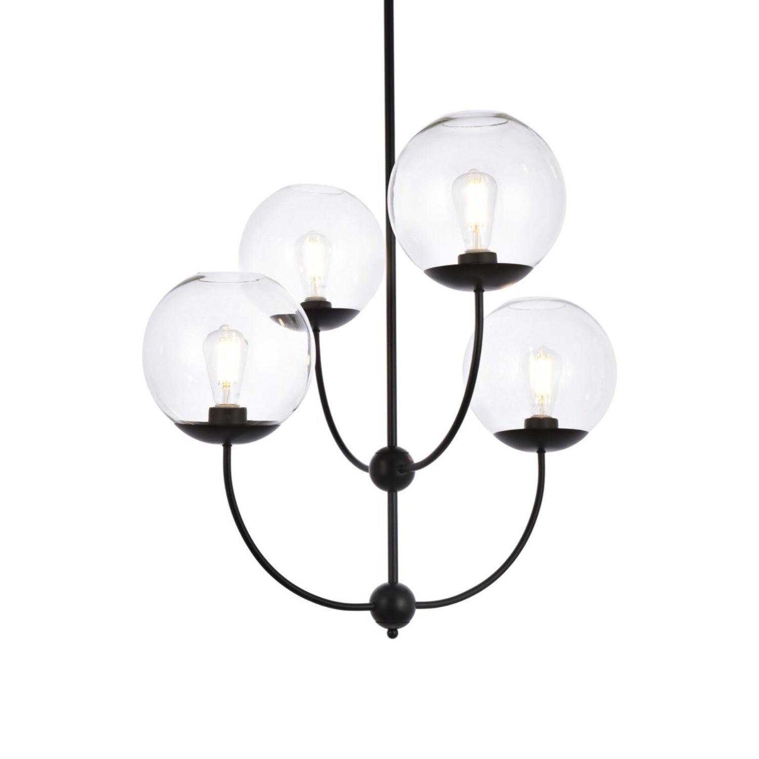 Living District 4-Light Mid-Century Metal Pendant, Iron, Black and Clear, Model LD652D30BK