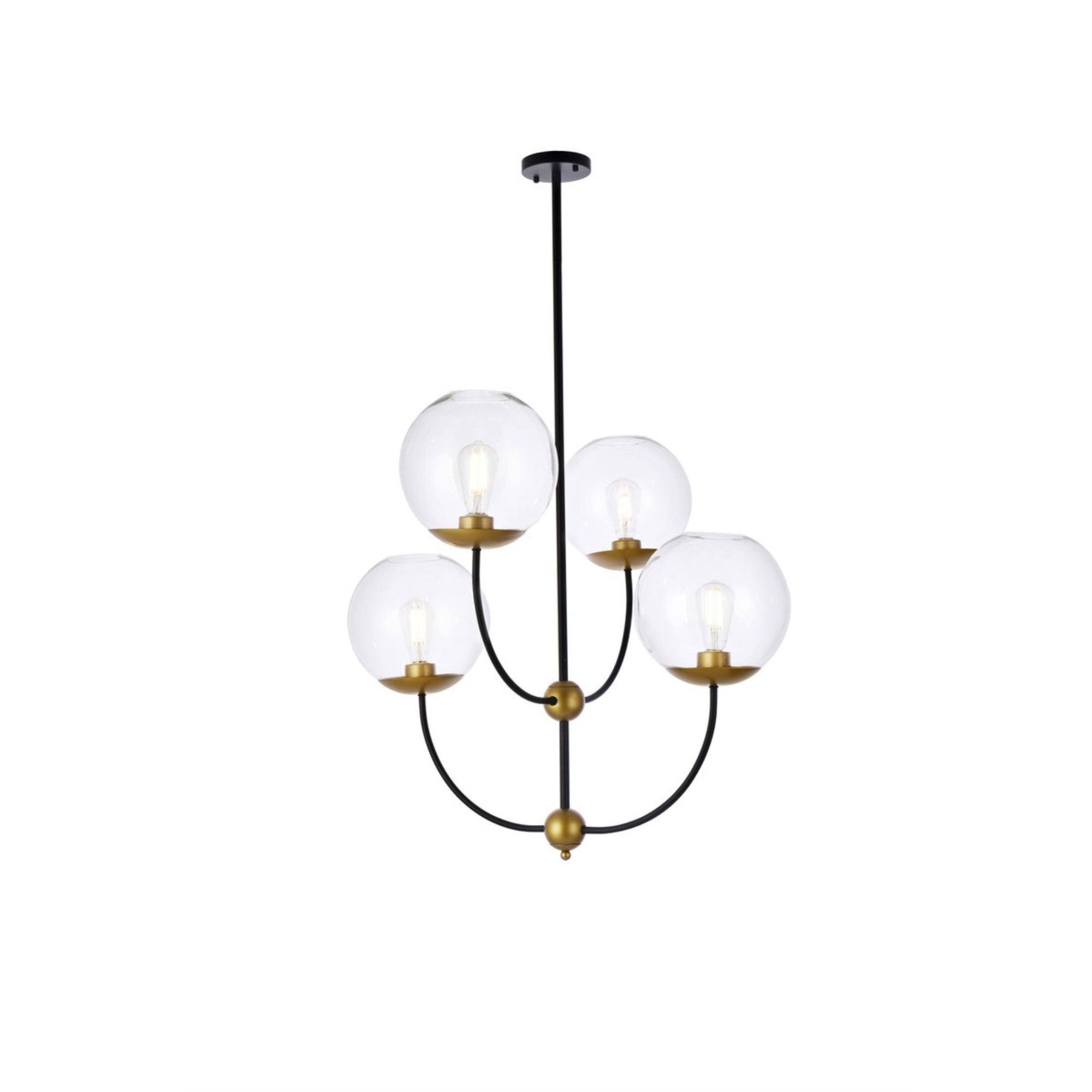 Living District 4-Light Metal Pendant Light, Black and Brass, Clear Shade, Model LD652D30BRK
