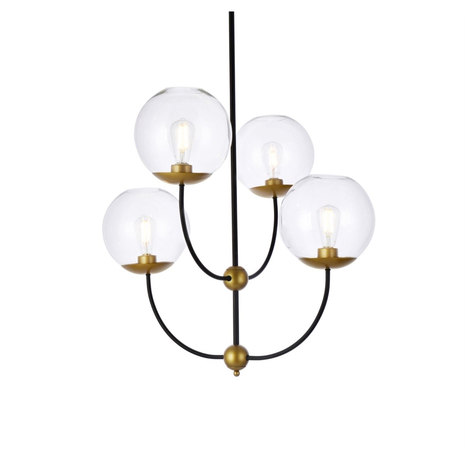 Living District 4-Light Metal Pendant Light, Black and Brass, Clear Shade, Model LD652D30BRK