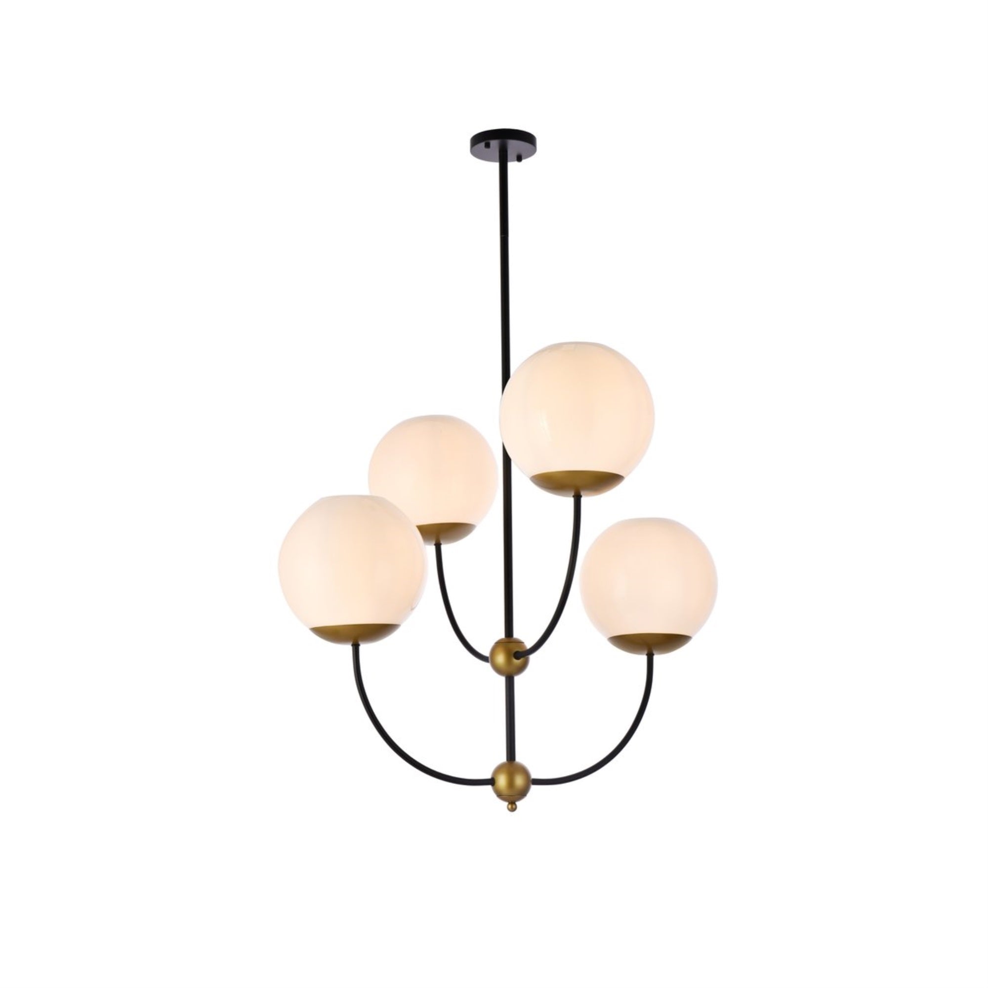 Living District Lennon 4-Light Pendant, Metal, Black & Brass, White Shade, Model LD653D30BRK
