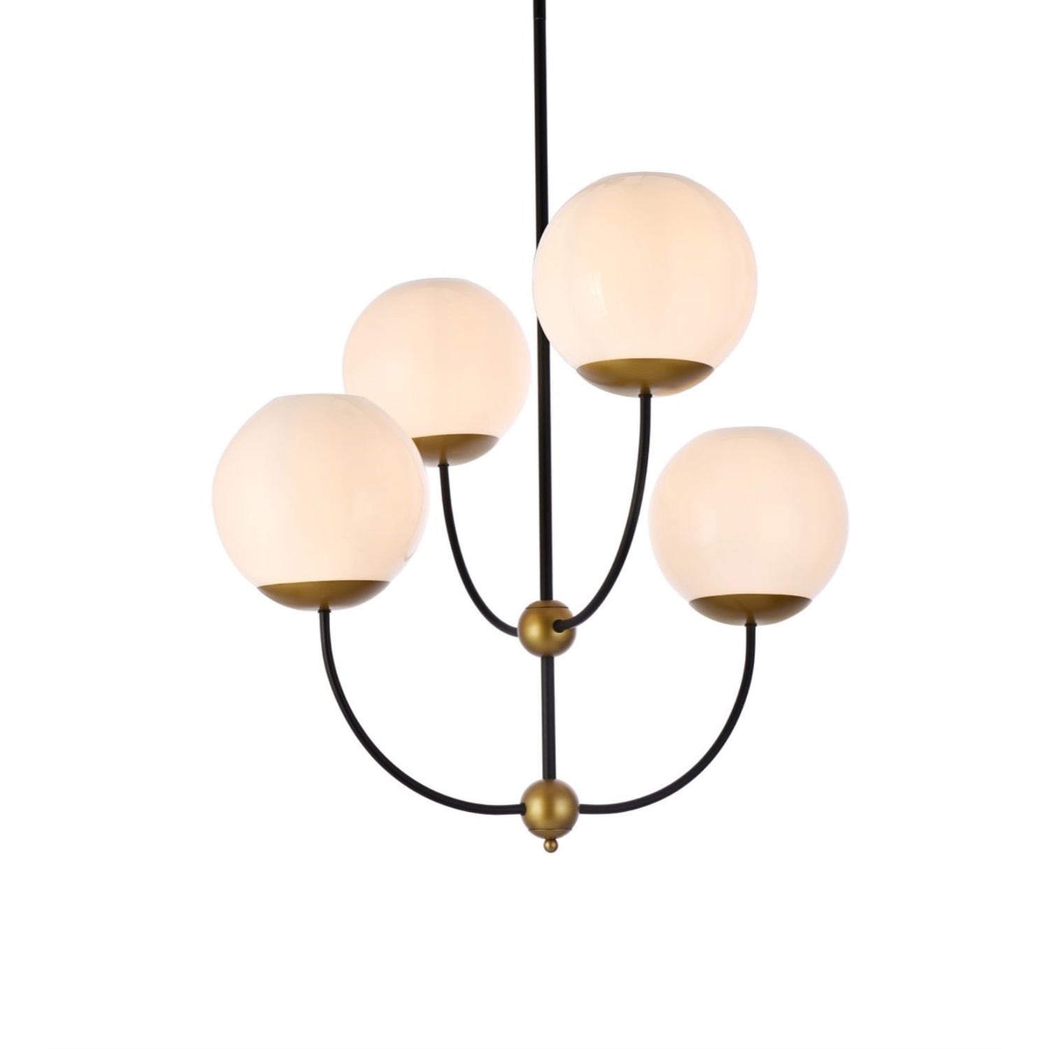 Living District Lennon 4-Light Pendant, Metal, Black & Brass, White Shade, Model LD653D30BRK