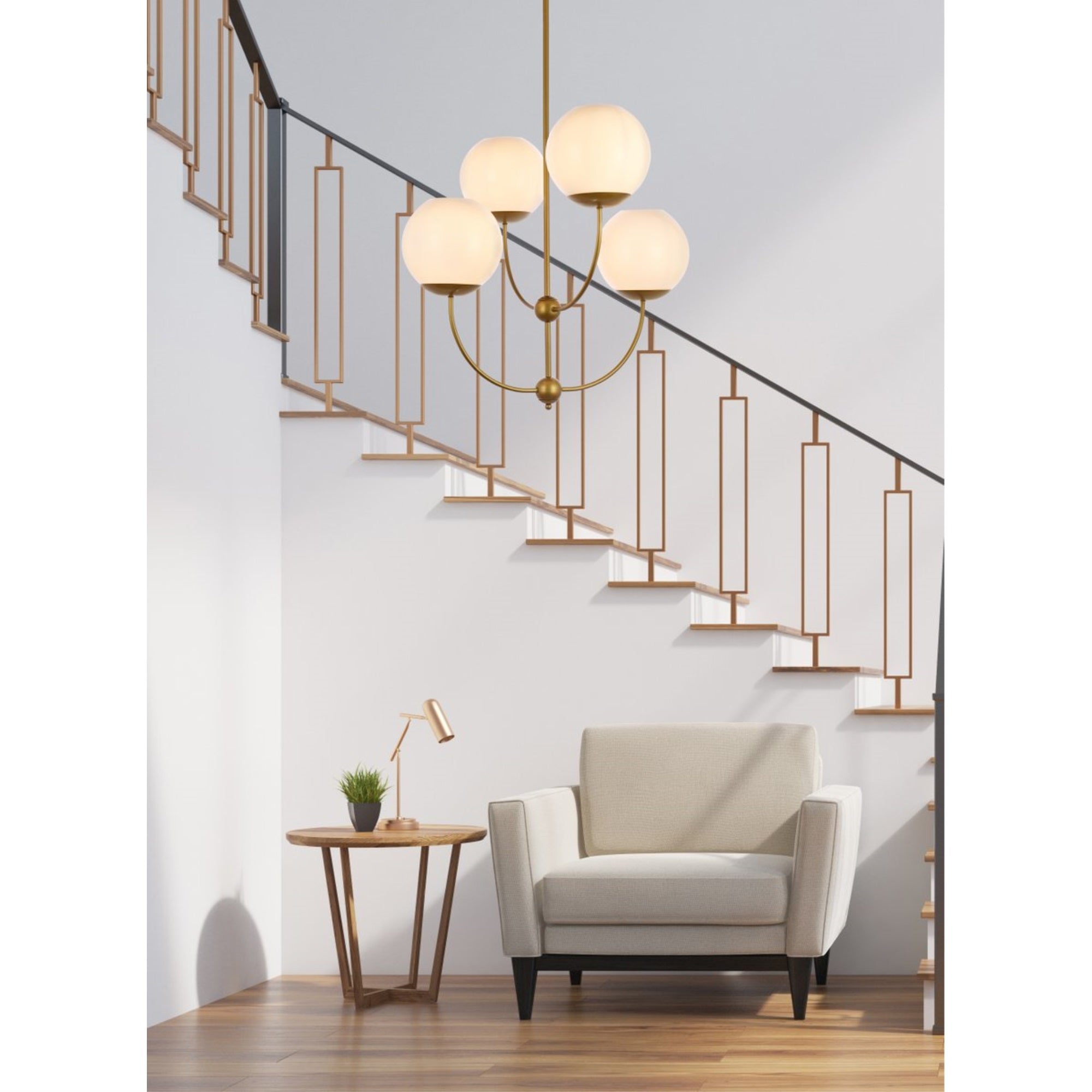 Lennon 31.5 inch pendant in brass with white shade