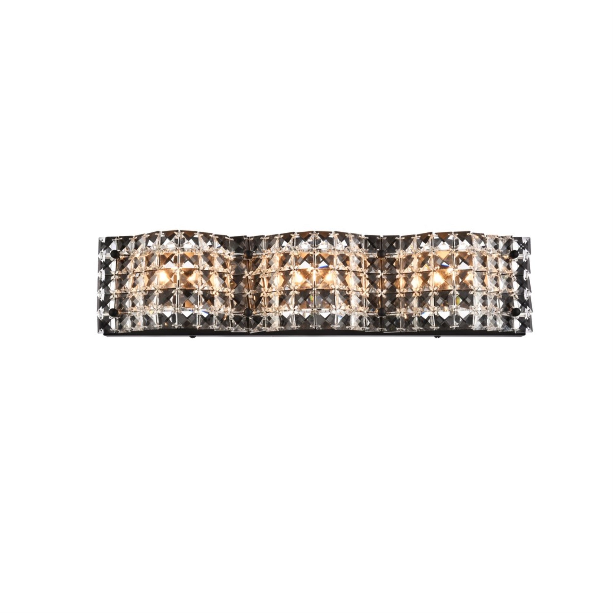 Tate 3 light bath sconce in black with clear crystals