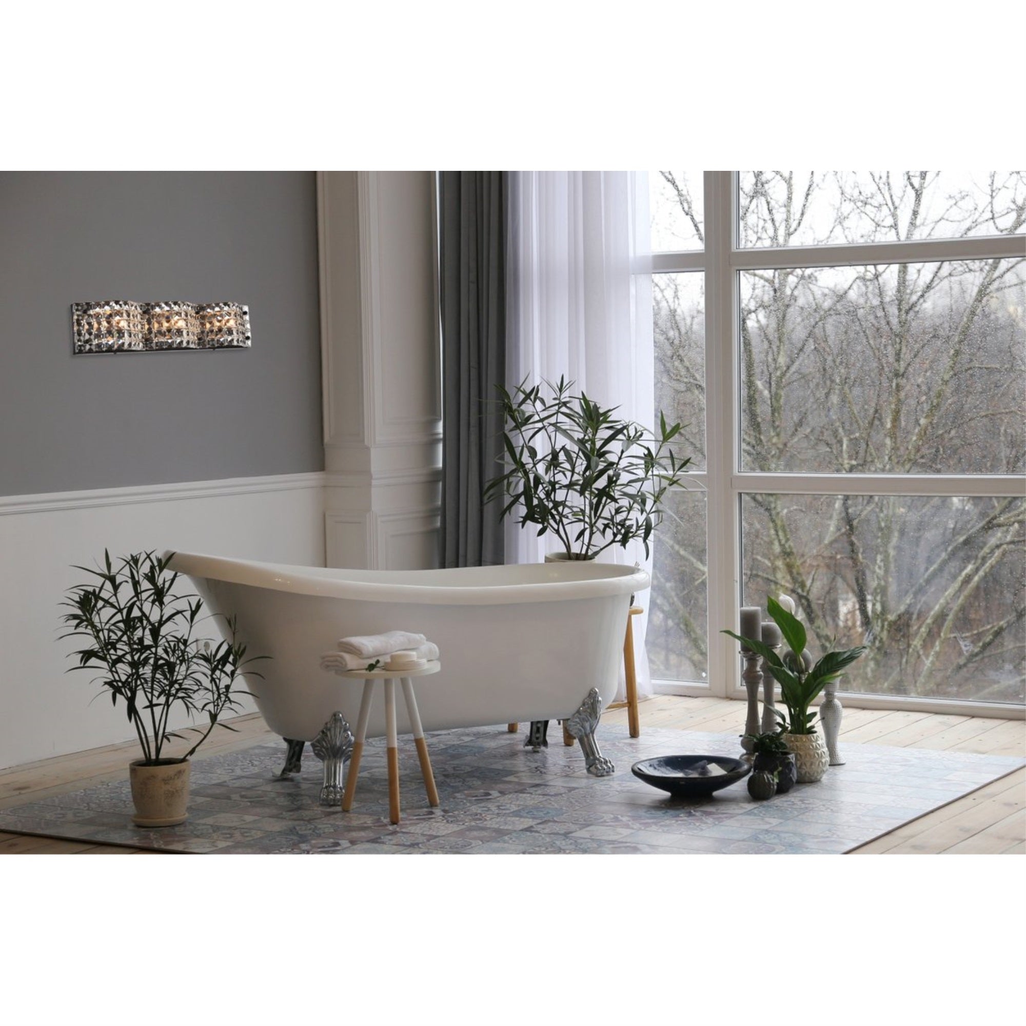 Tate 3 light bath sconce in black with clear crystals