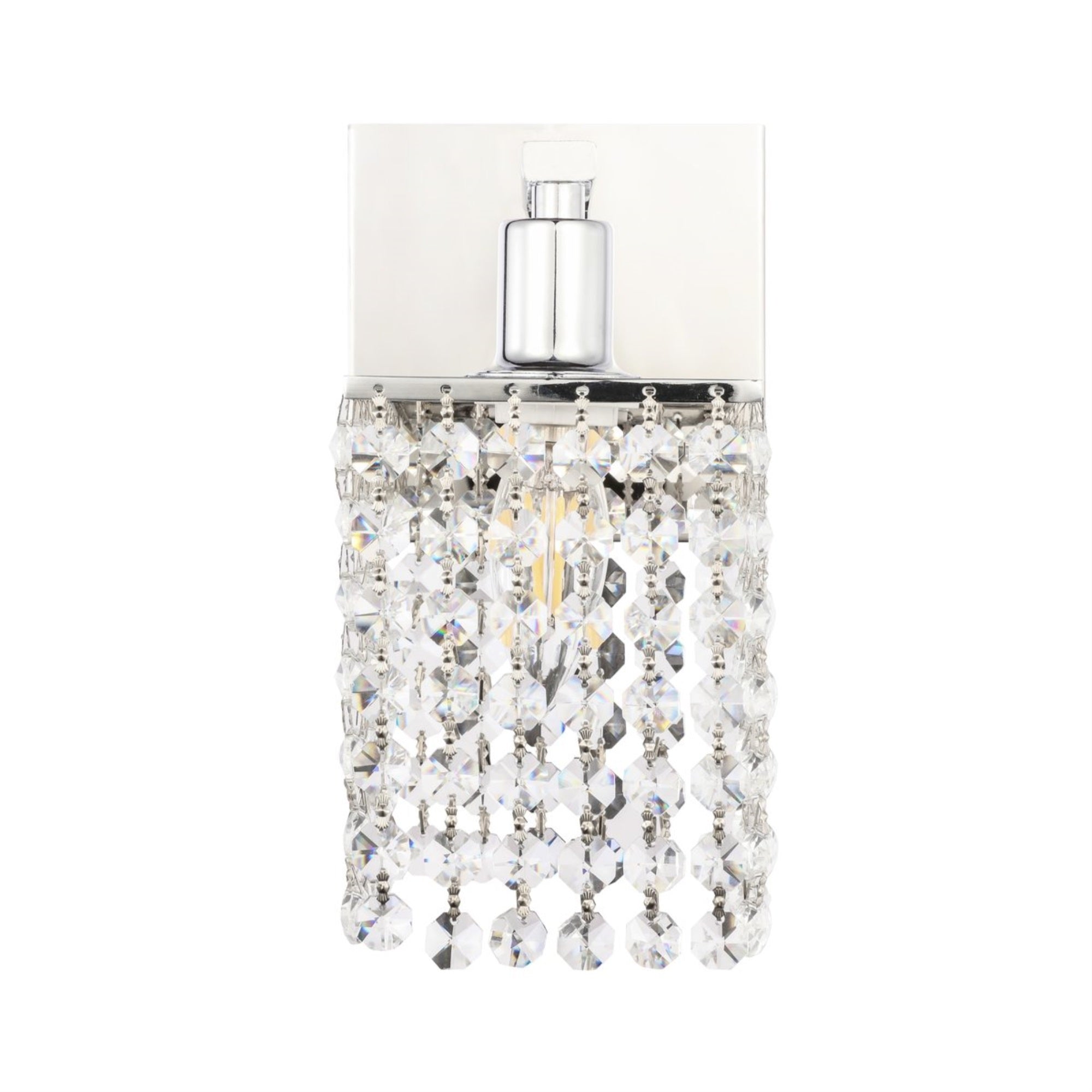 Living District 1-Light Wall Sconce, Chrome & Clear Crystals, Model LD7007C, Iron and Crystal Material