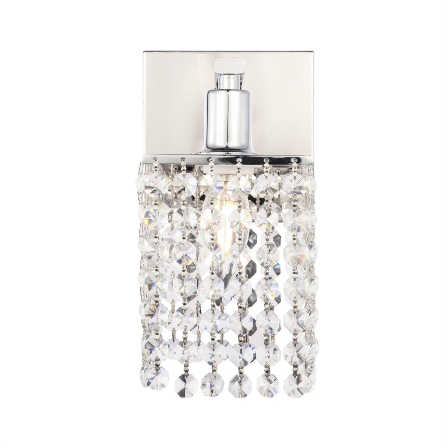 Living District 1-Light Wall Sconce, Chrome & Clear Crystals, Model LD7007C, Iron and Crystal Material