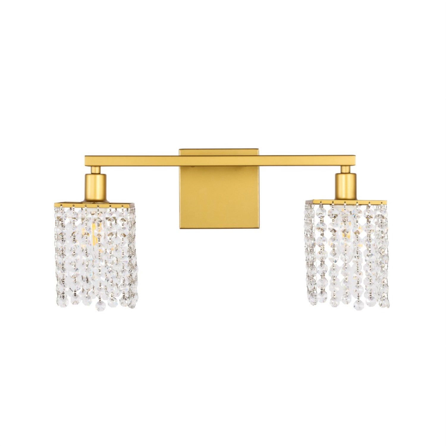 Living District Midcentury Modern 2-Light Bathroom Wall Sconce, Brass & Clear Crystals