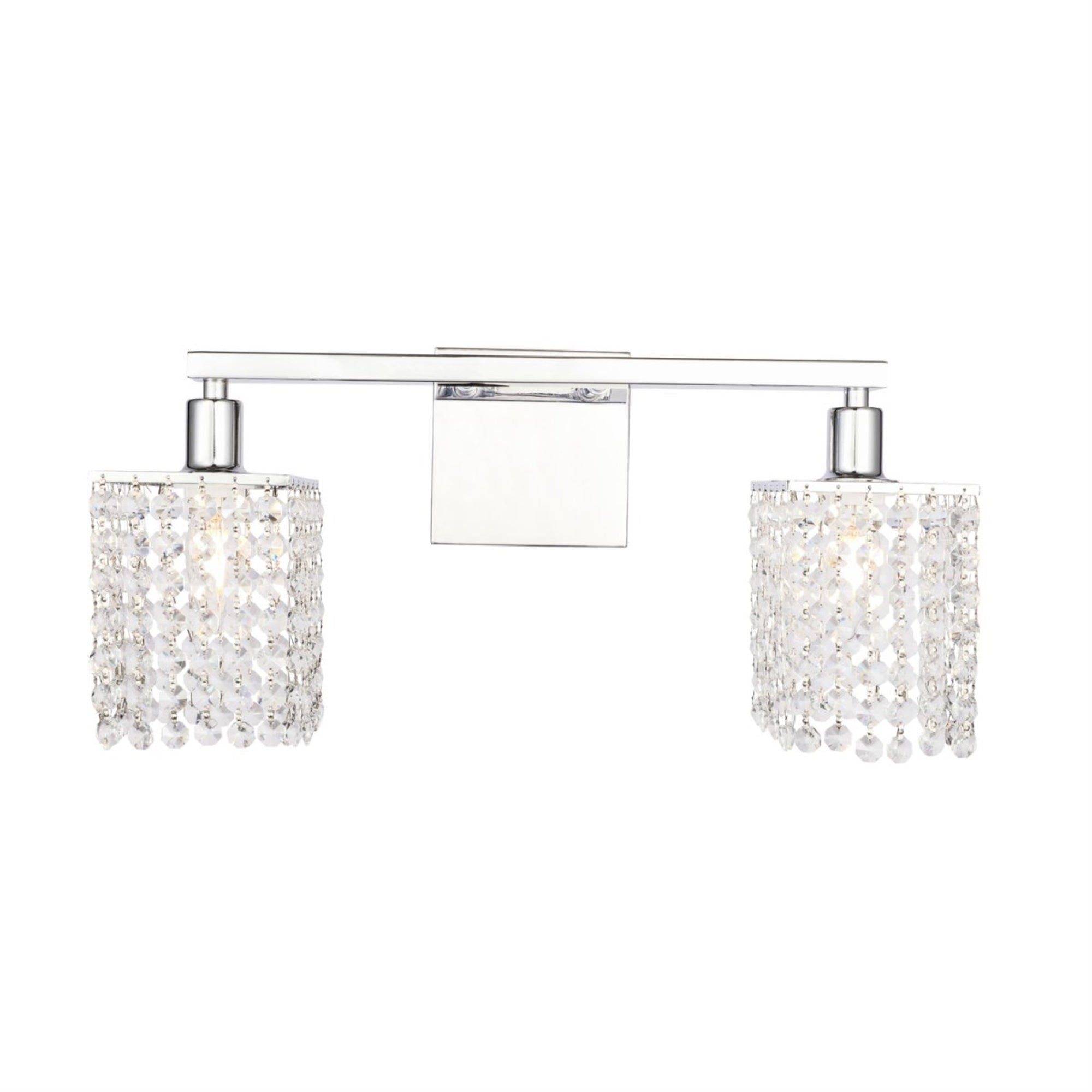 Living District Phineas 2-Light Wall Sconce, Iron & Crystal, Chrome & Clear Crystals, Model LD7009C
