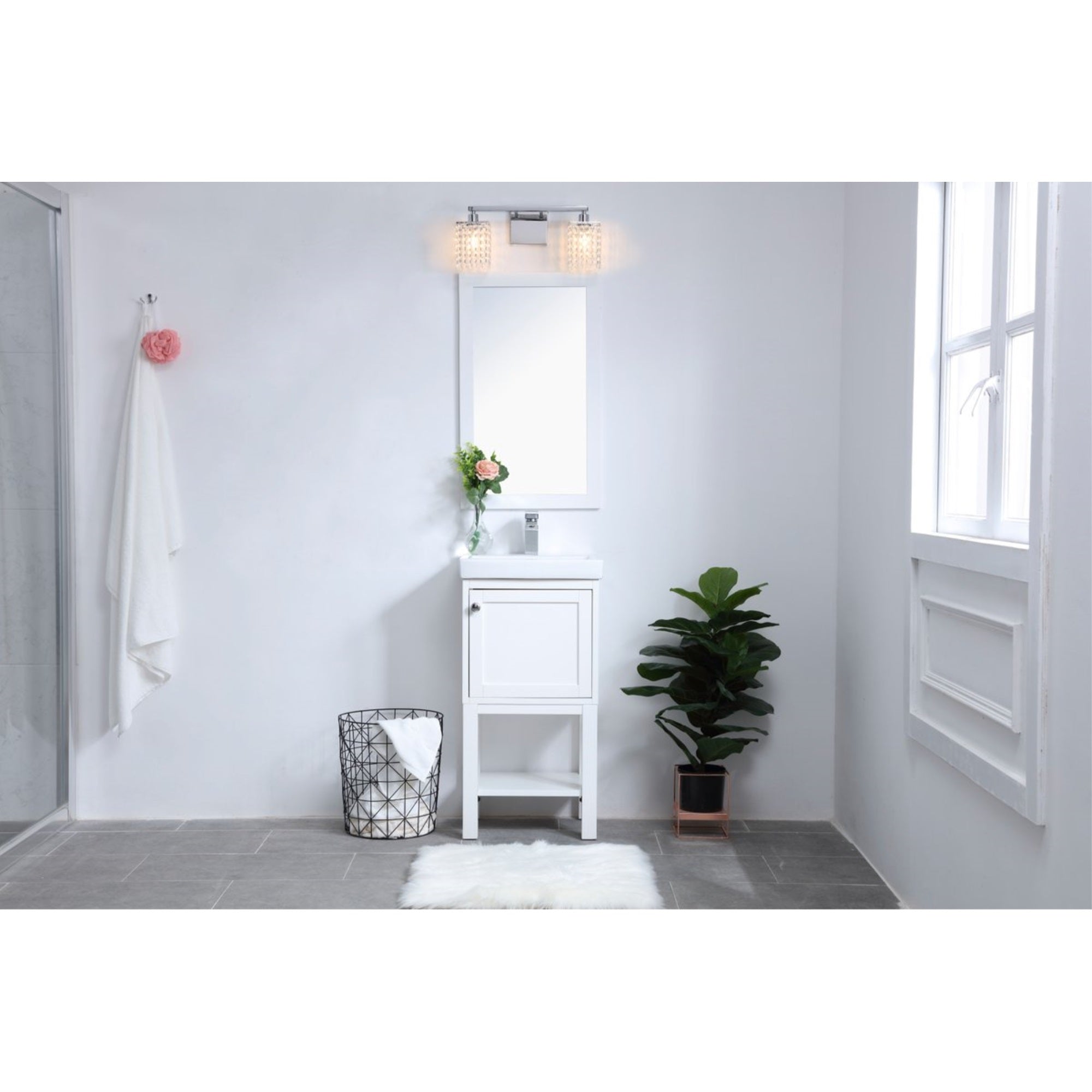 Living District Phineas 2-Light Wall Sconce, Iron & Crystal, Chrome & Clear Crystals, Model LD7009C