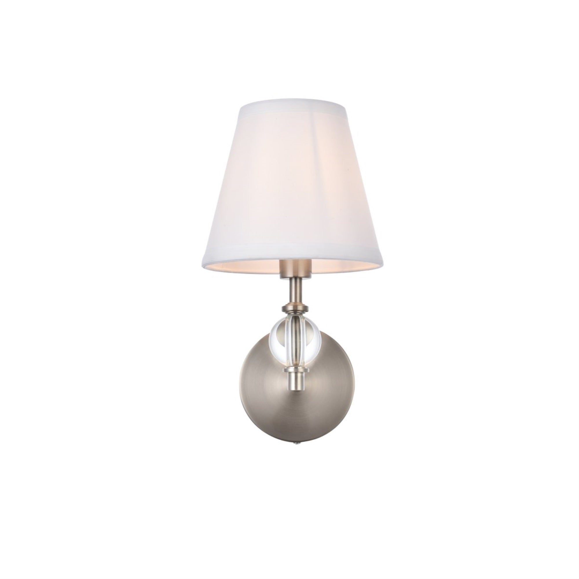 Bethany 1 light bath sconce in satin nickel with white fabric shade