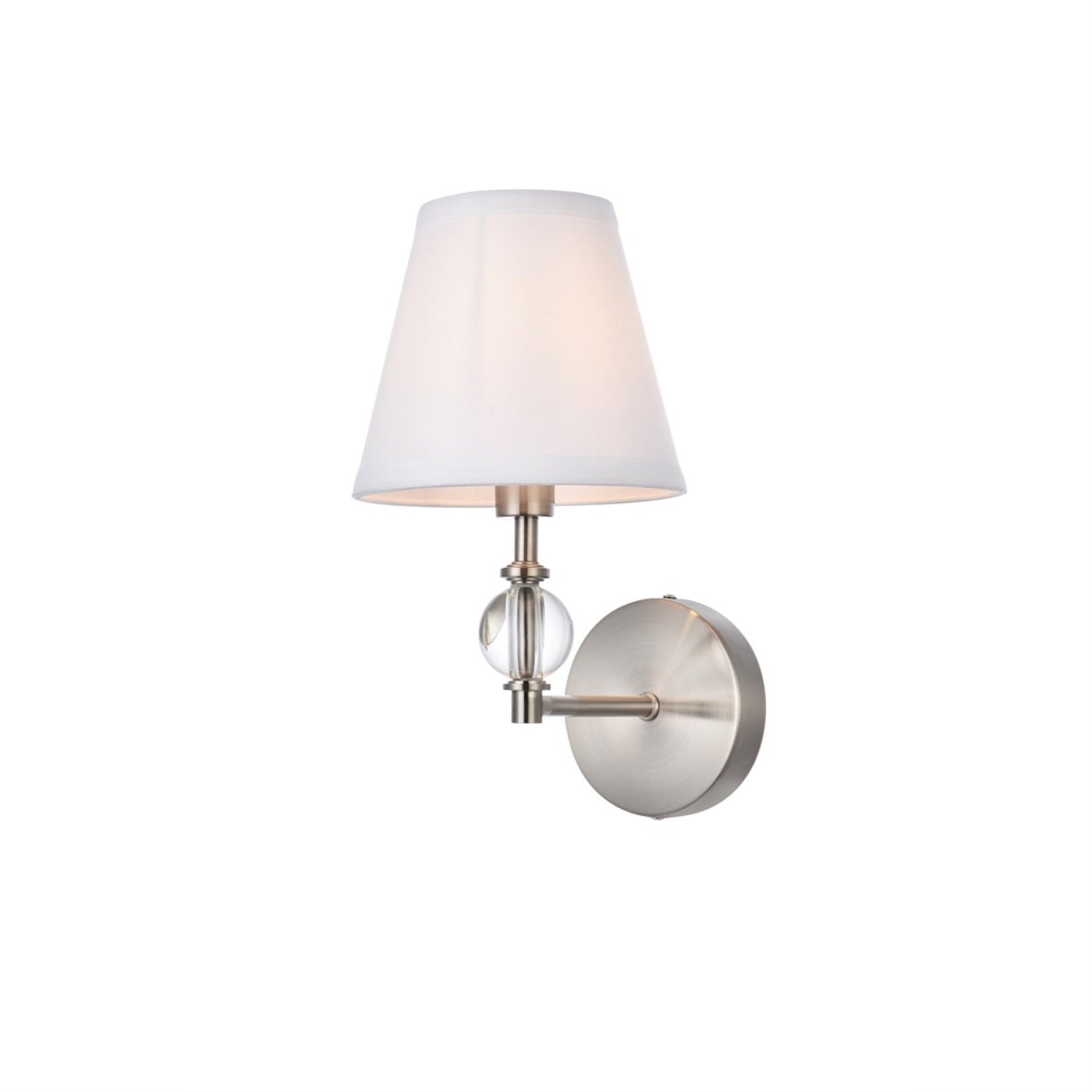 Bethany 1 light bath sconce in satin nickel with white fabric shade