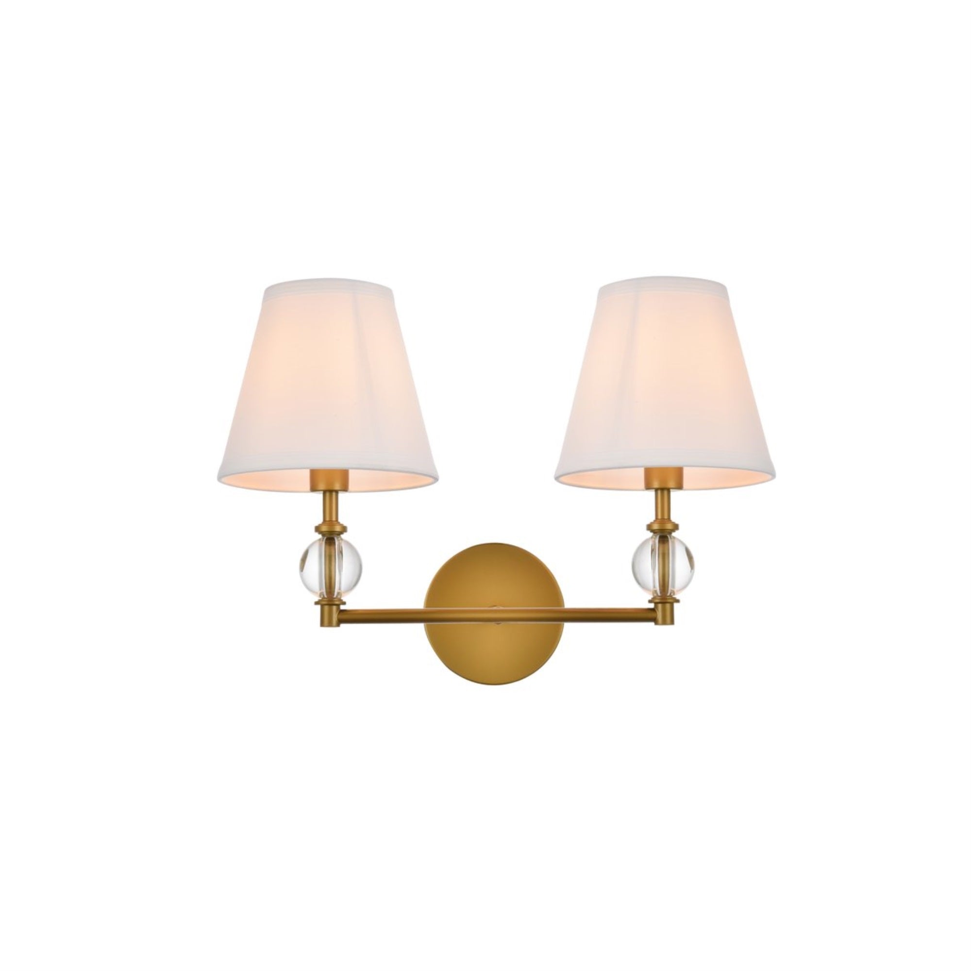 Elegant Lighting Bath Sconce - Living District Bethany - 2 Lights - Brass - White Fabric Shade - Model LD7022W15BR