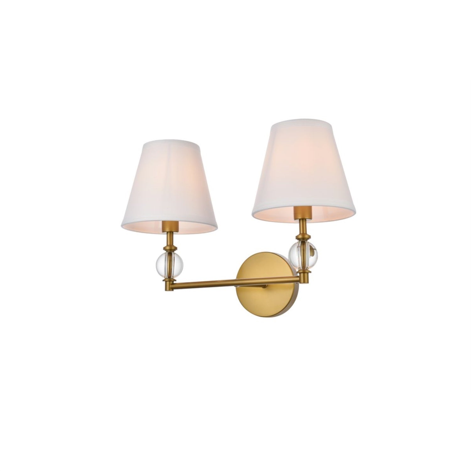 Elegant Lighting Bath Sconce - Living District Bethany - 2 Lights - Brass - White Fabric Shade - Model LD7022W15BR