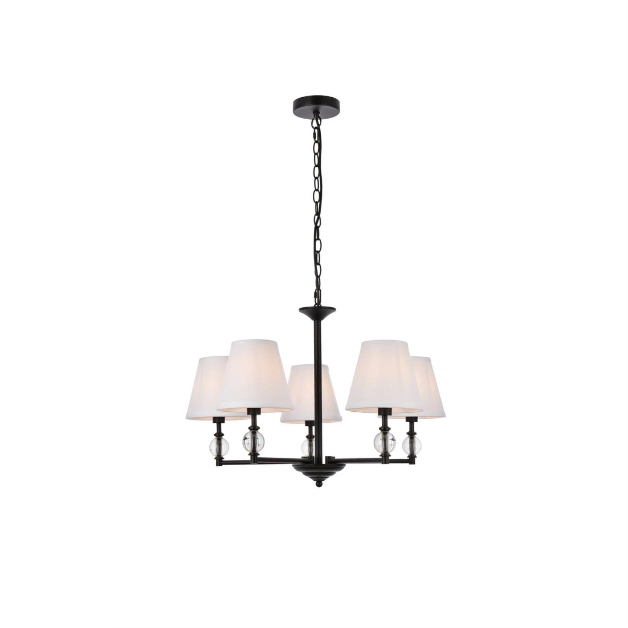 Bethany 5 lights pendant in black with white fabric shade