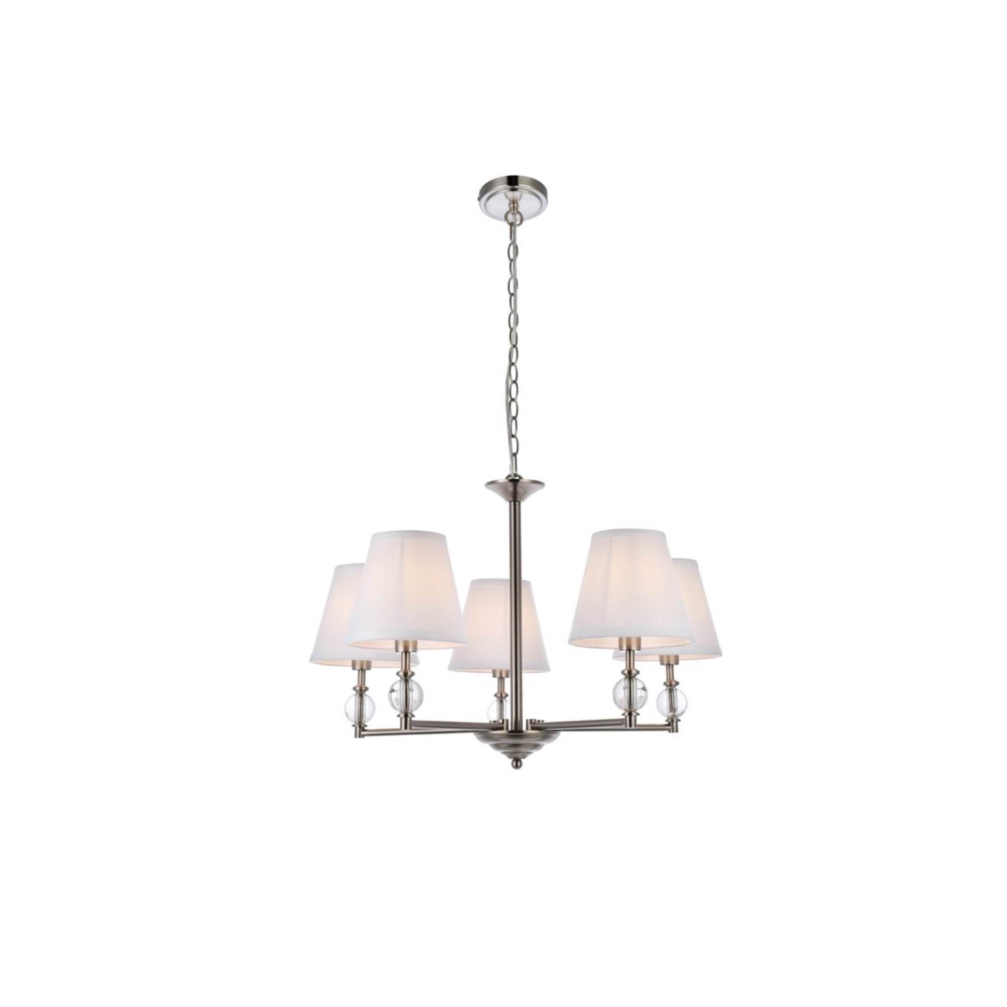Bethany 5 lights pendant in satin nickel with white fabric shade
