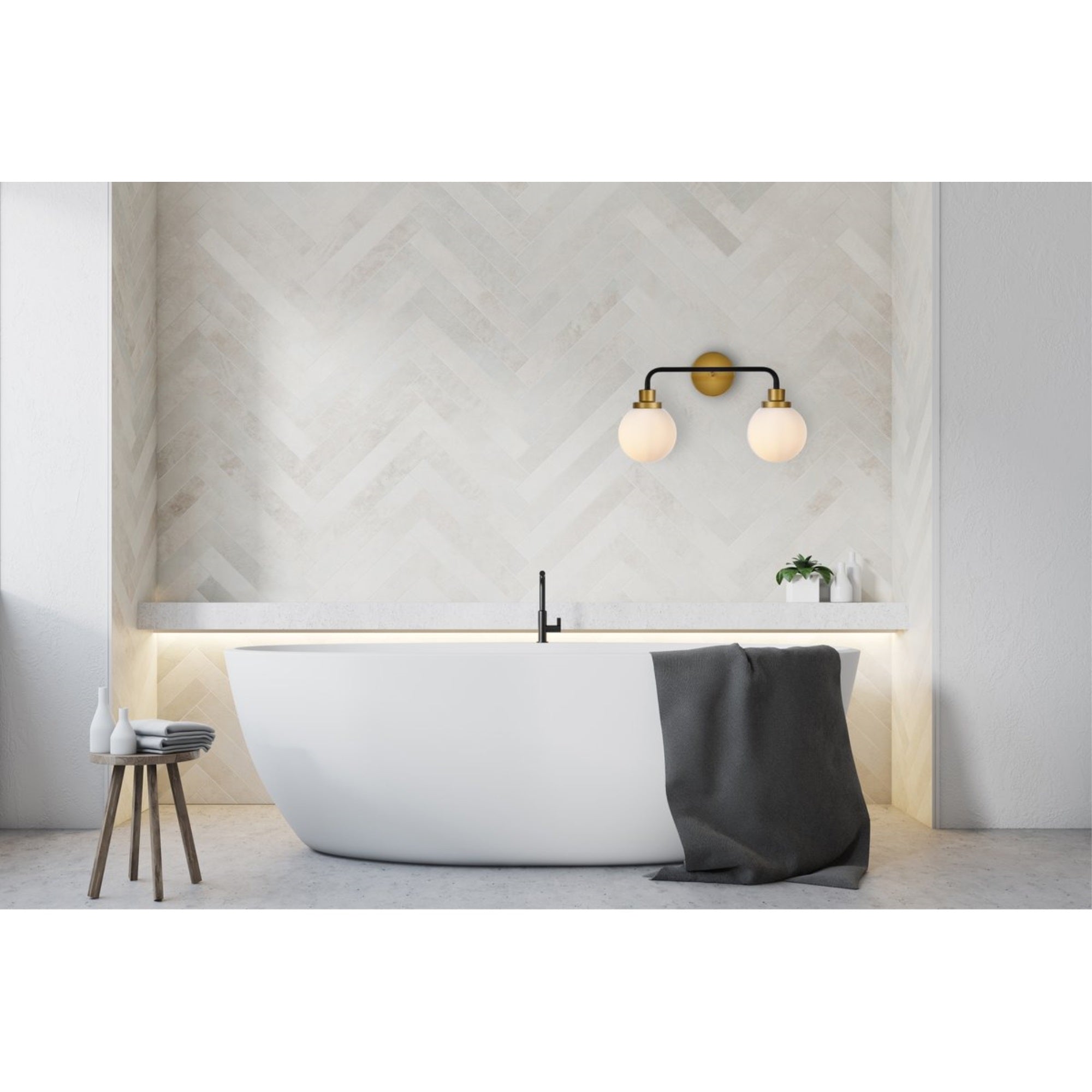 Living District 2-Light Metal Bath Sconce, Iron, Black and Brass, Model LD7032W19BRB