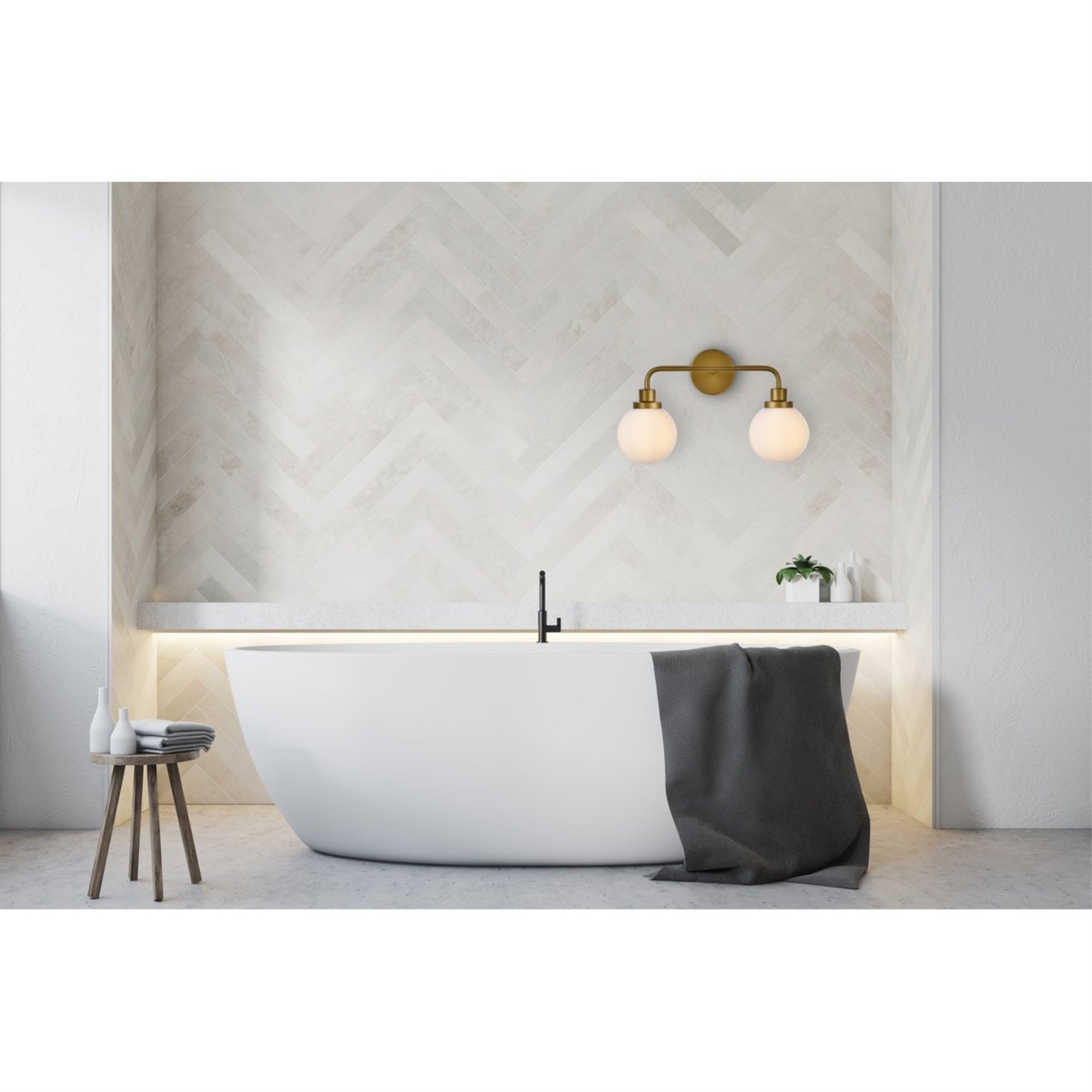 Hanson 2 lights bath sconce in brass with frosted shade
