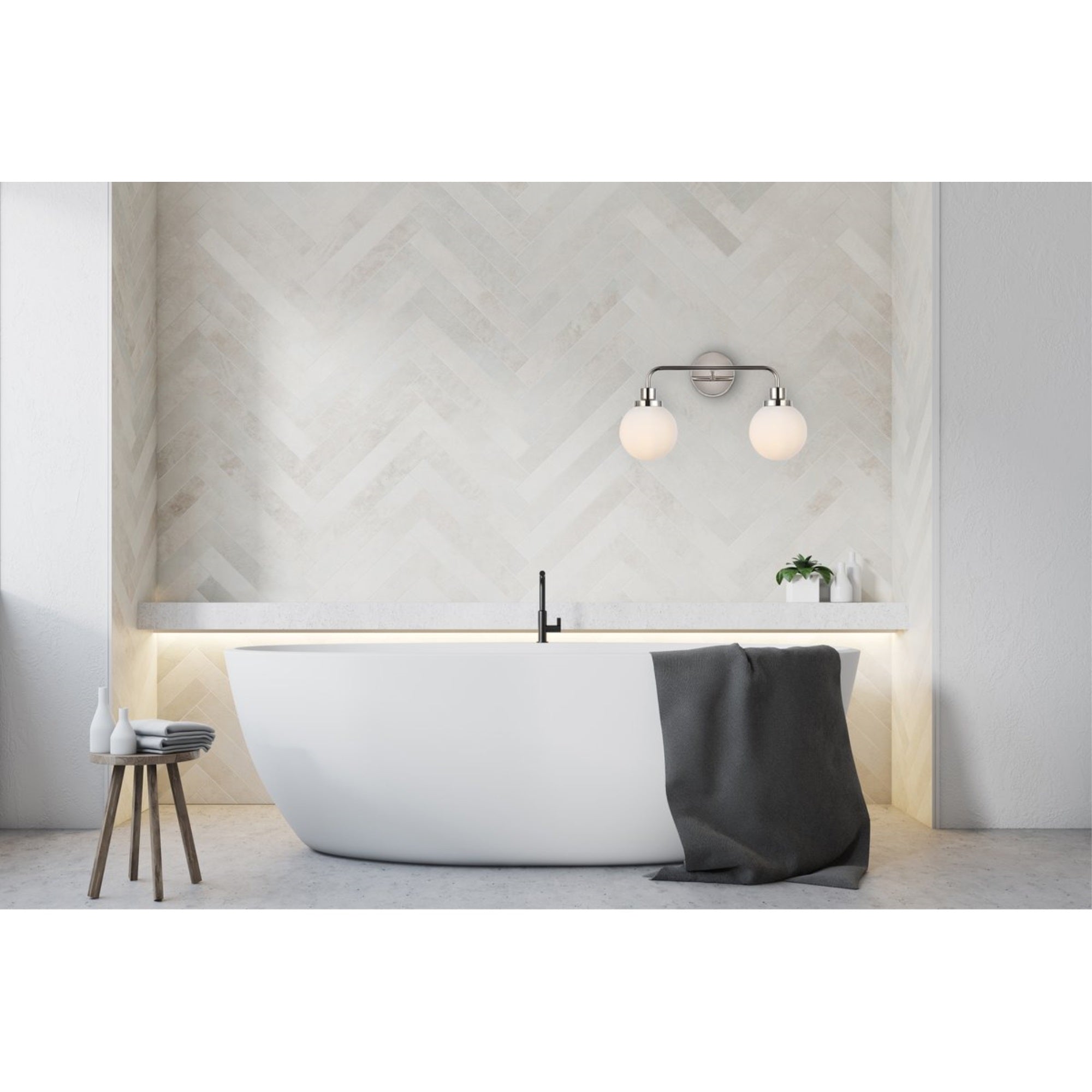 Hanson 2 lights bath sconce in polished nickel with frosted shade
