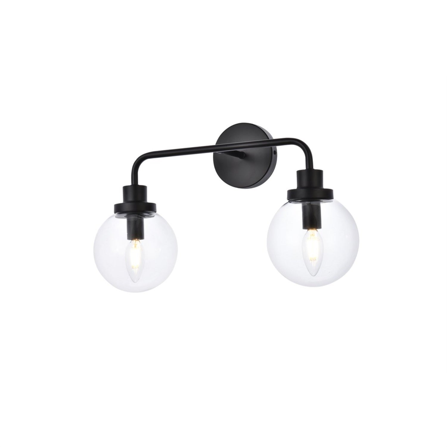Hanson 2 lights bath sconce in black with clear shade