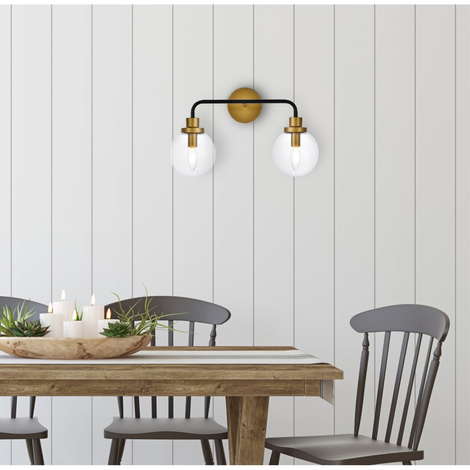 Hanson 2 lights bath sconce in black with brass with clear shade