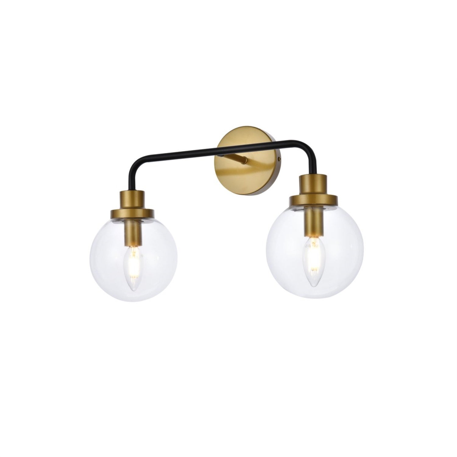 Hanson 2 lights bath sconce in black with brass with clear shade