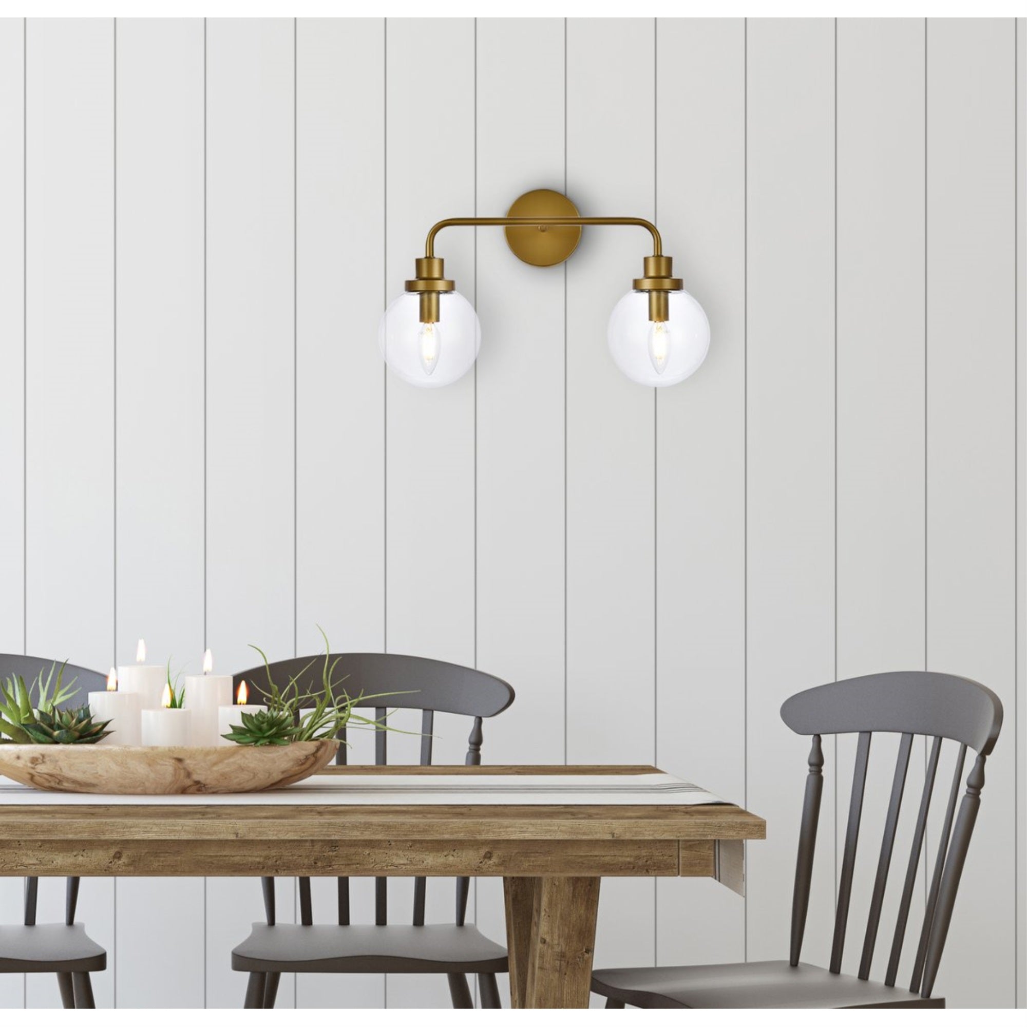 Living District 2-Light Bath Sconce, Brass Finish, Iron Material, Model LD7033W19BR