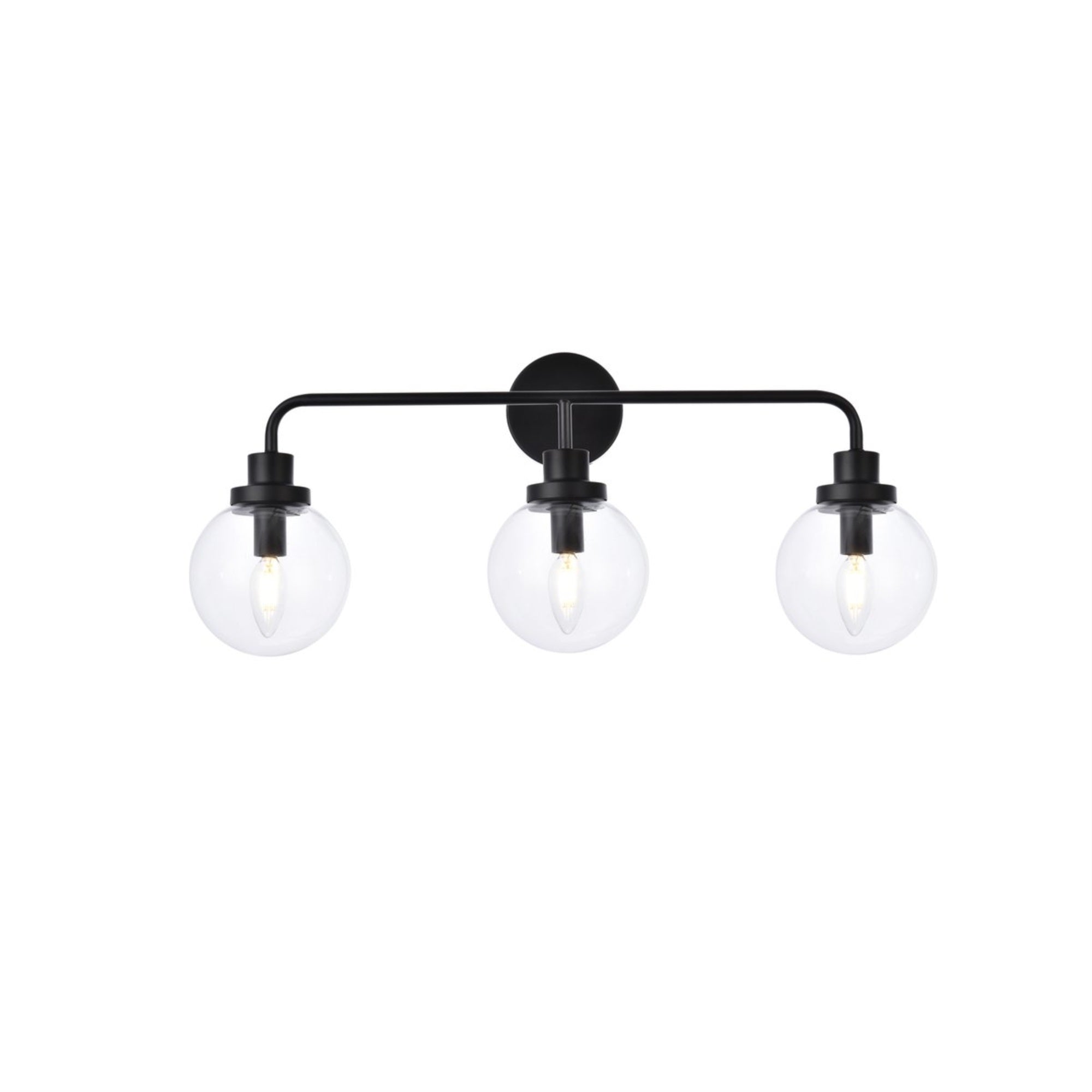 Living District 3-Light Metal Bath Sconce, Black and Clear, Model LD7035W28BK