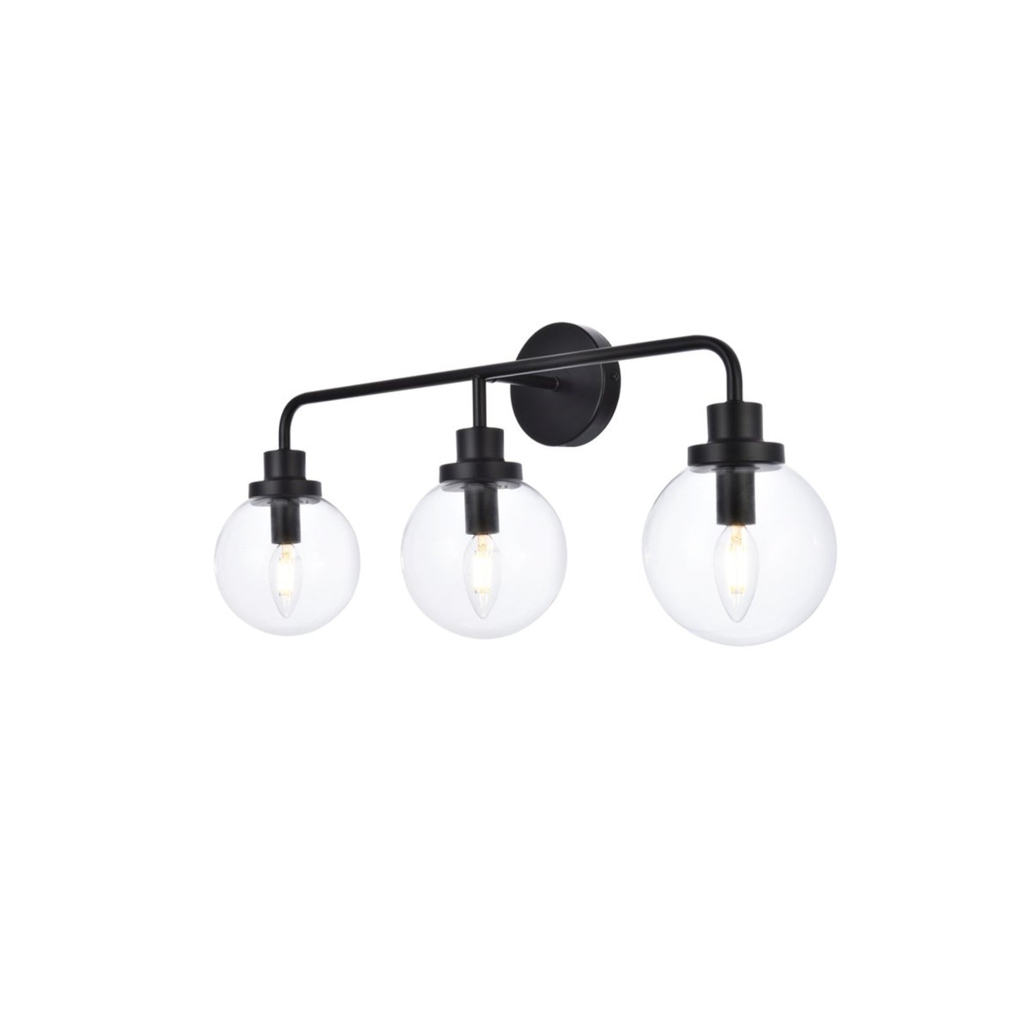 Living District 3-Light Metal Bath Sconce, Black and Clear, Model LD7035W28BK