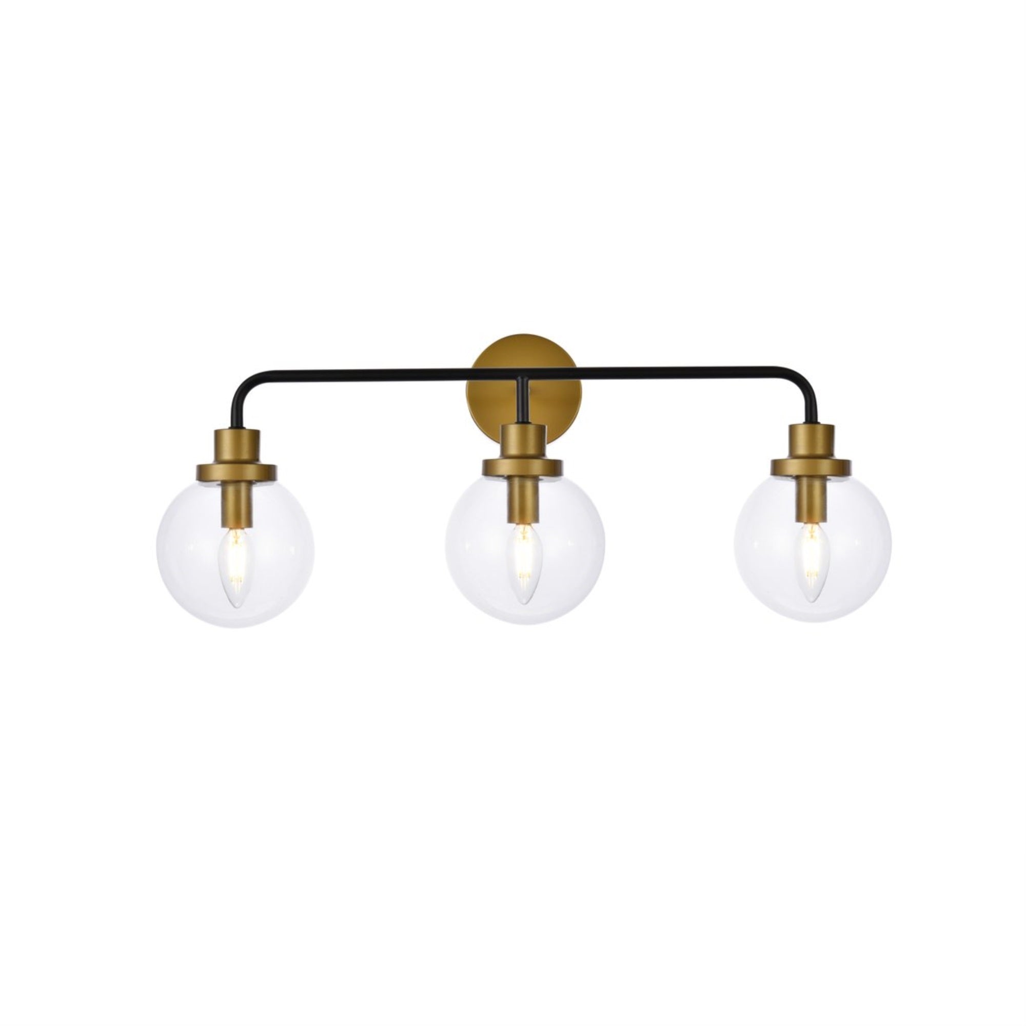 Living District 3-Light Metal Bath Sconce, Black/Brass, Clear Shade, Model LD7035W28BRB