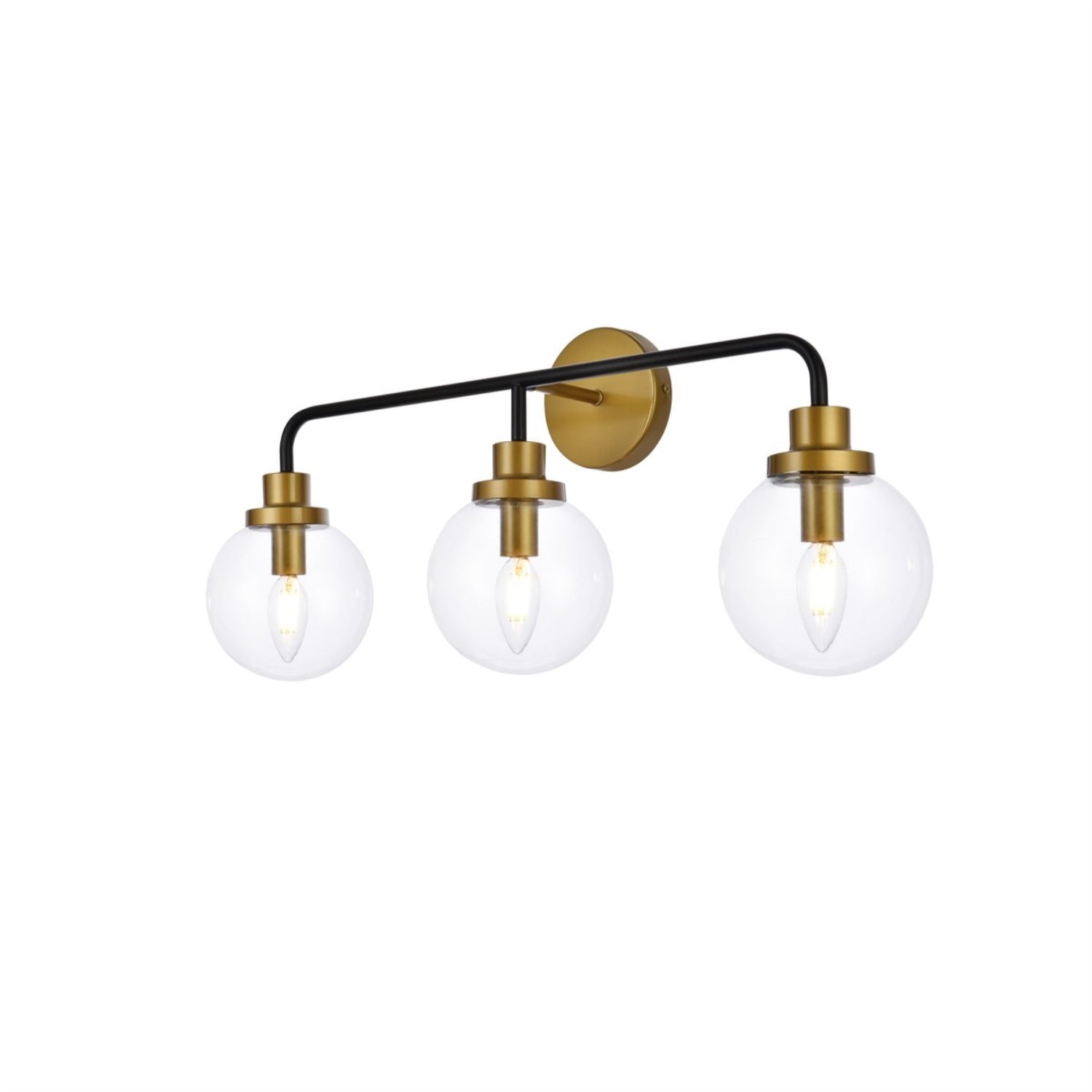Living District 3-Light Metal Bath Sconce, Black/Brass, Clear Shade, Model LD7035W28BRB