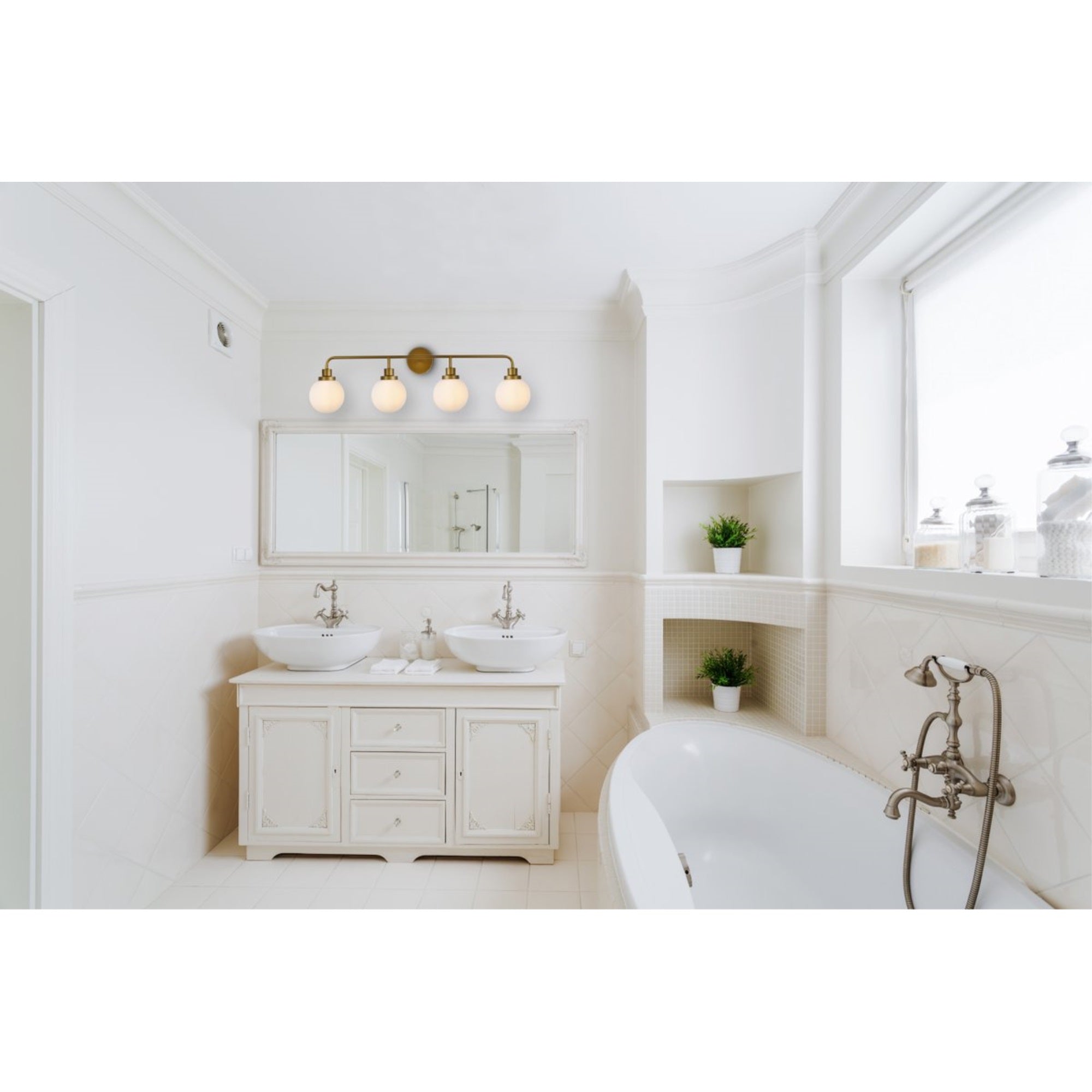 Hanson 4 lights bath sconce in brass with frosted shade