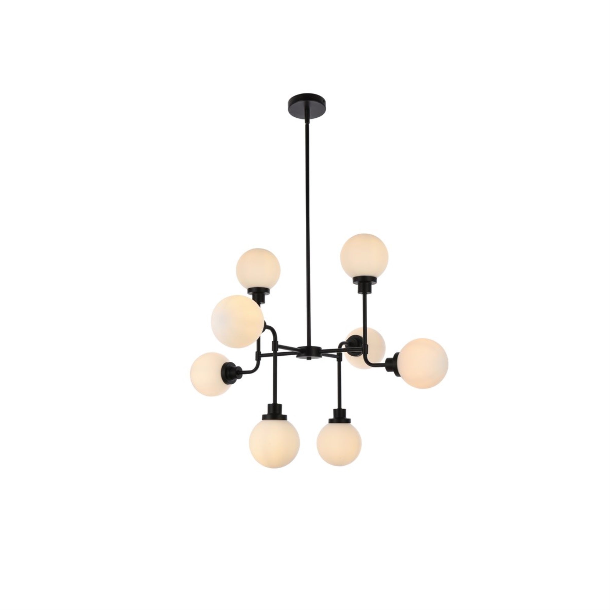 Living District Pendant Light, 8 Lights, Metal, Black, 36inW x 28.3inH, Model LD7038D36BK, Frosted Shade