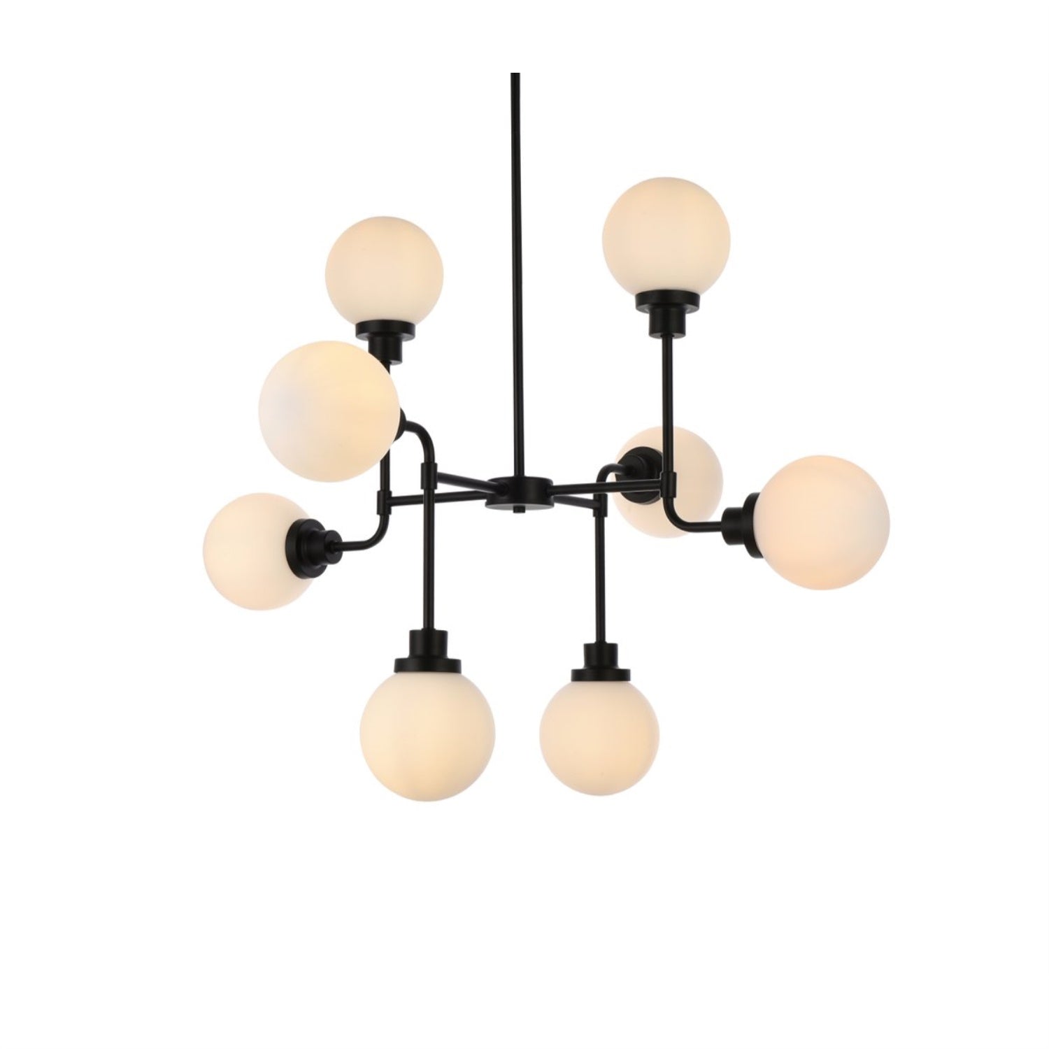 Living District Pendant Light, 8 Lights, Metal, Black, 36inW x 28.3inH, Model LD7038D36BK, Frosted Shade