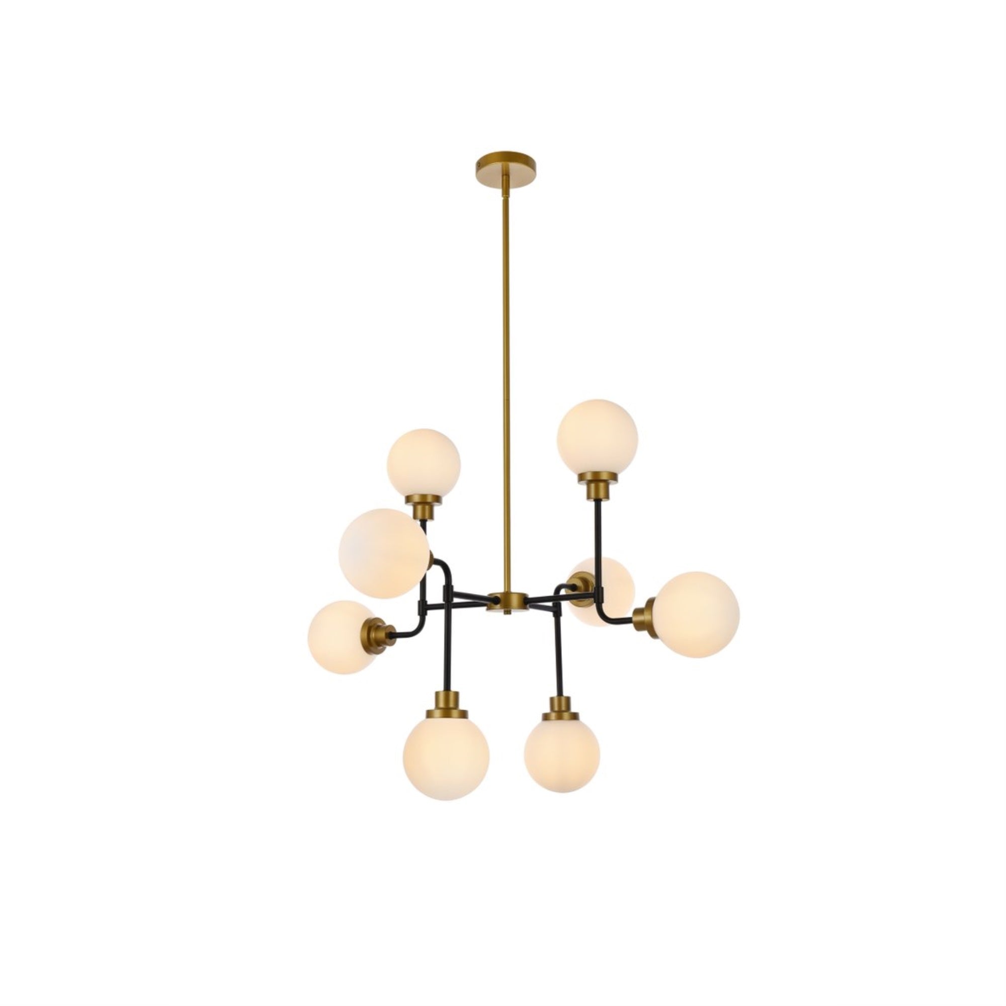 Living District 8-Light Pendant Light Fixture, Metal, Frosted Shade, Black and Brass, Model LD7038D36BRB