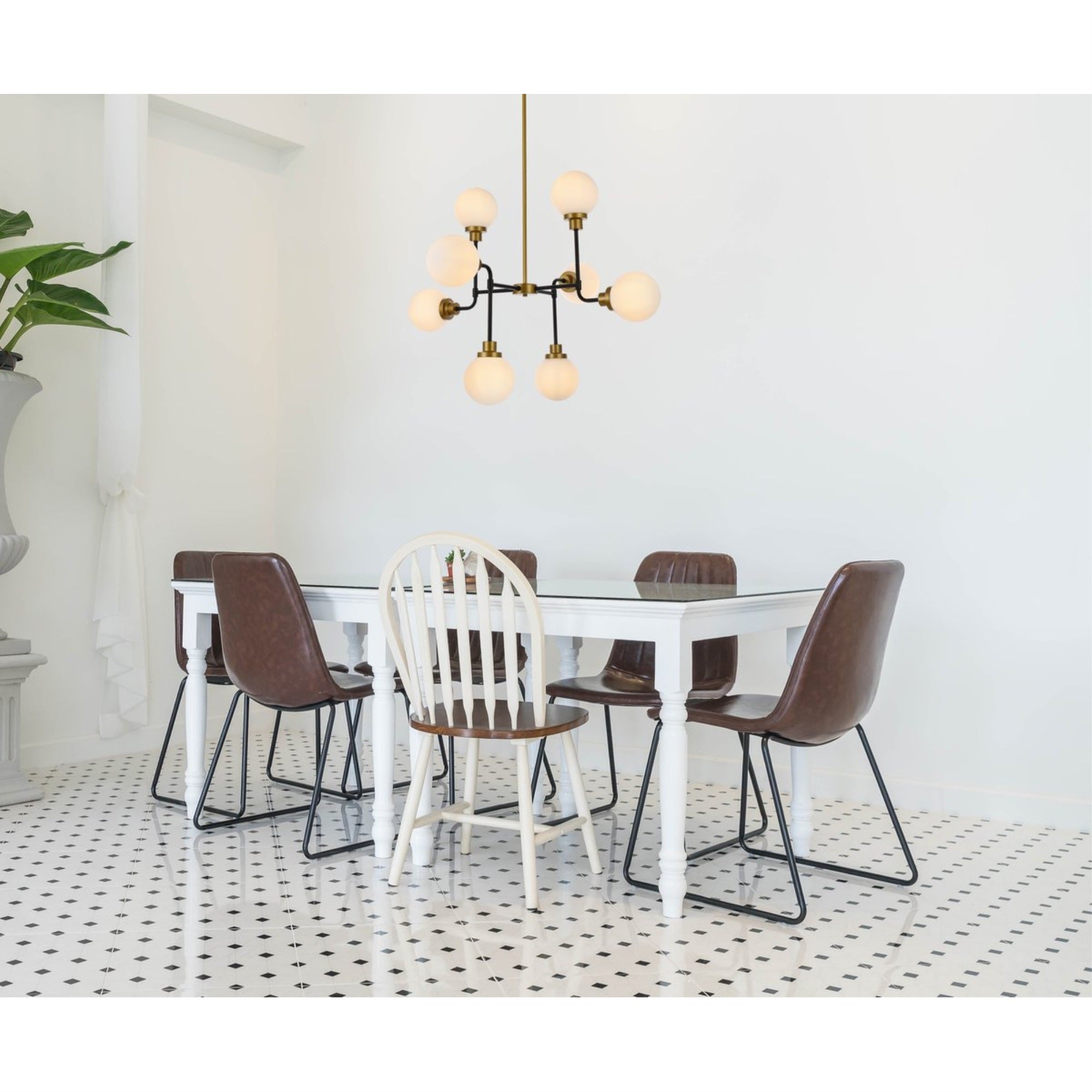 Living District 8-Light Pendant Light Fixture, Metal, Frosted Shade, Black and Brass, Model LD7038D36BRB