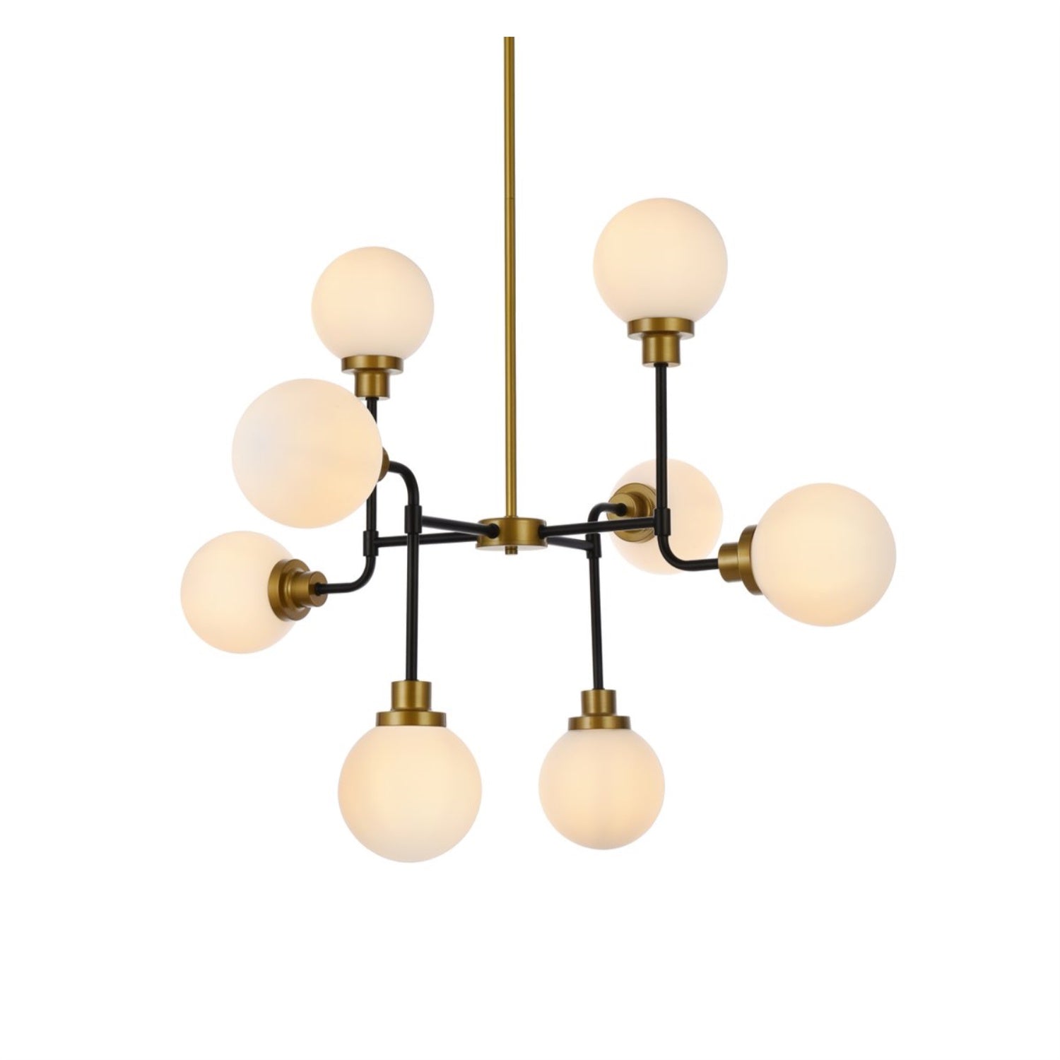 Living District 8-Light Pendant Light Fixture, Metal, Frosted Shade, Black and Brass, Model LD7038D36BRB