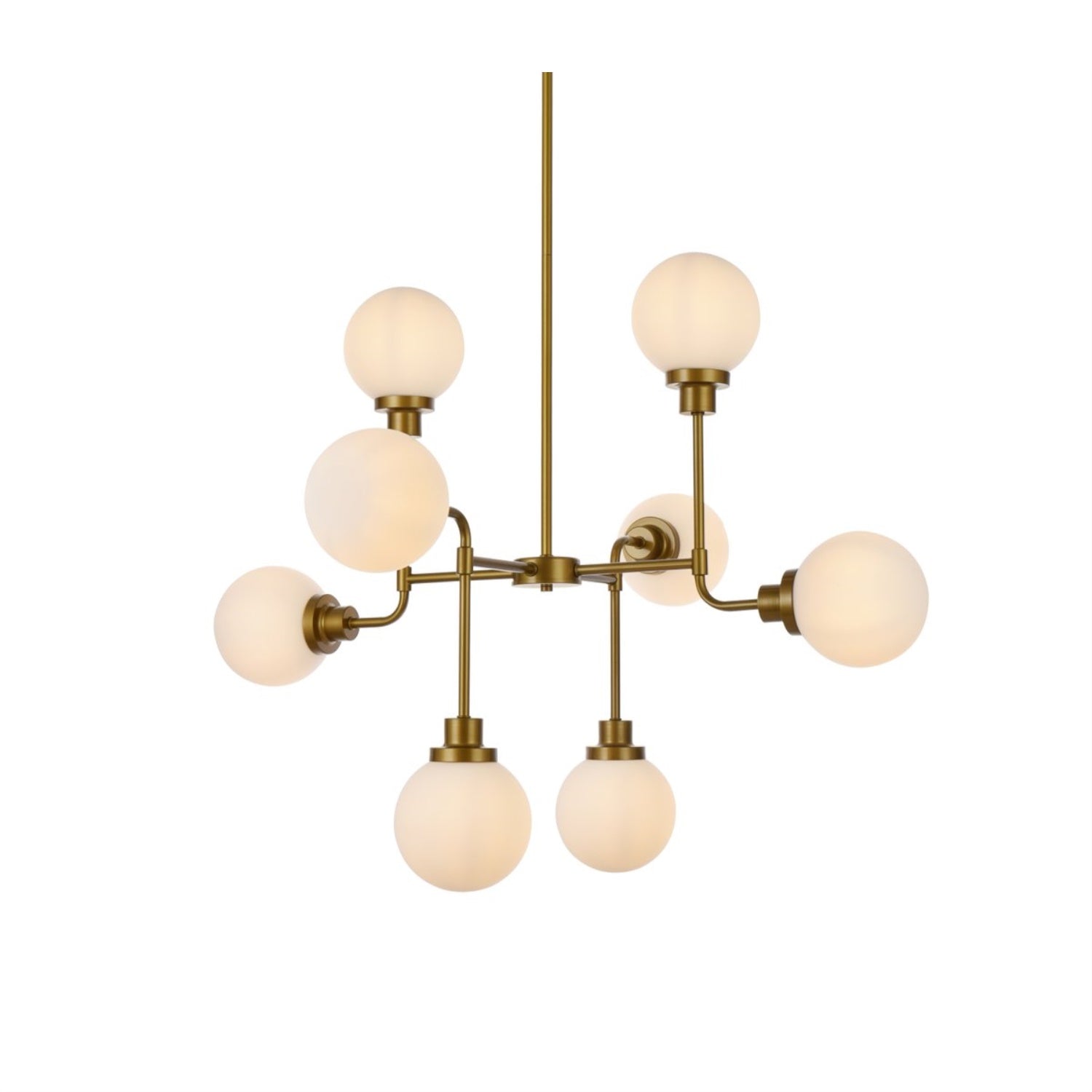 Living District 8-Light Metal Pendant, Brass Finish, Model LD7038D36BR, Frosted Glass, Industrial Design