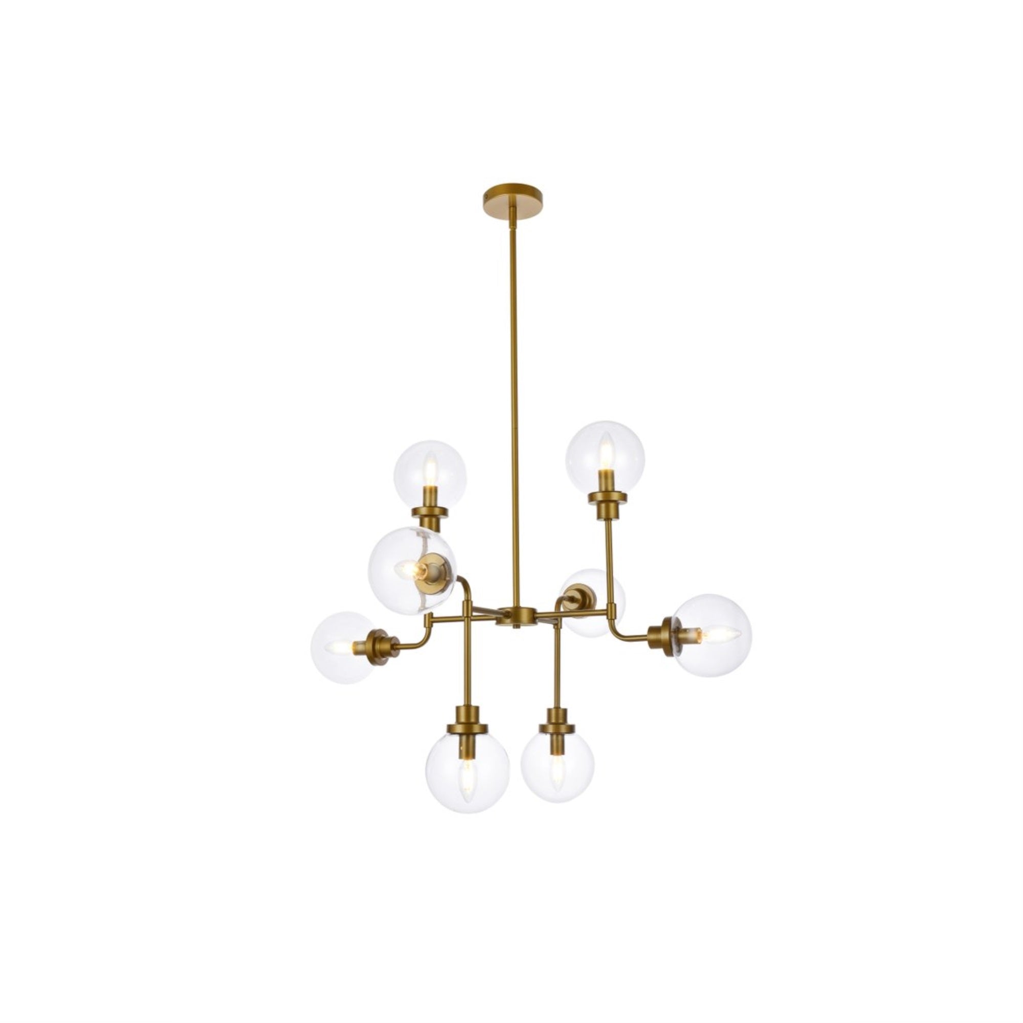Living District Pendant Light, 8 Lights, Brass & Clear Shade, 36inW x 28.3inH, Model LD7039D36BR