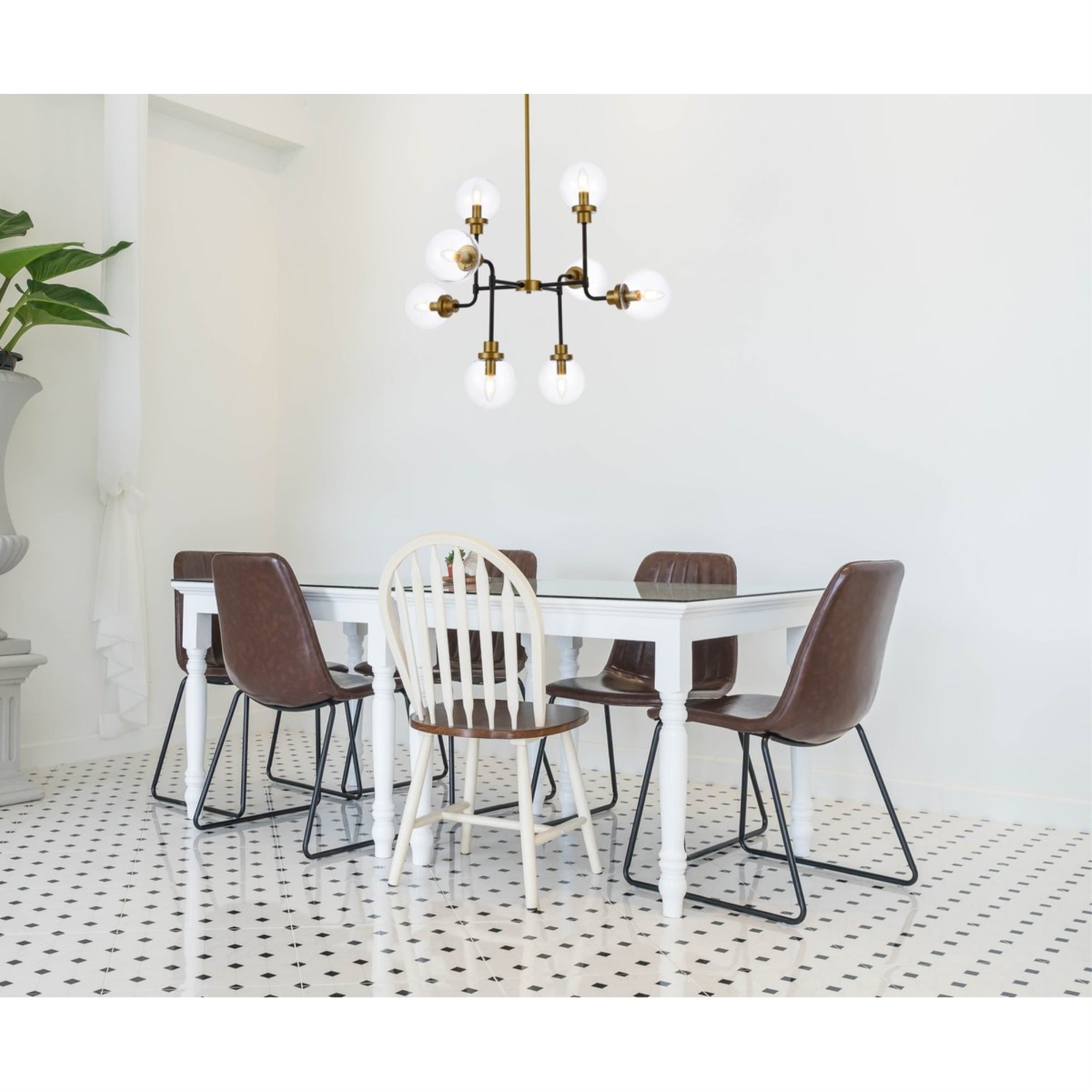 Living District 8-Light Metal Pendant Light, Iron, Black and Brass, Model LD7039D36BRB